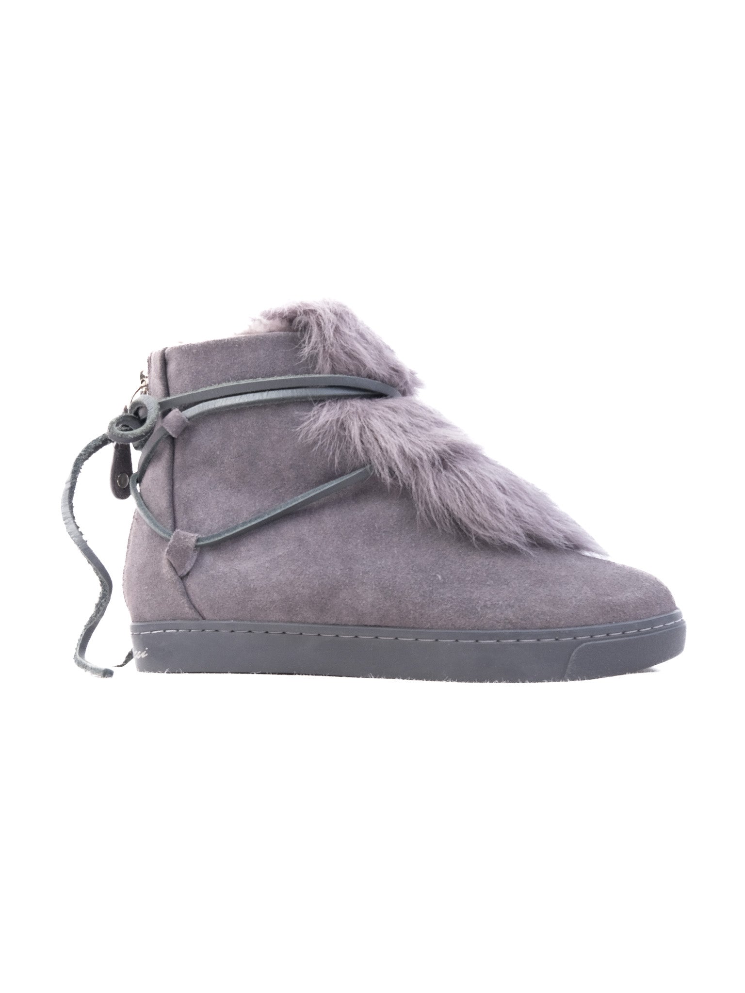 NEW Gianvito Rossi Gray Leather Ankle Boot Size 38 with Fur Trim