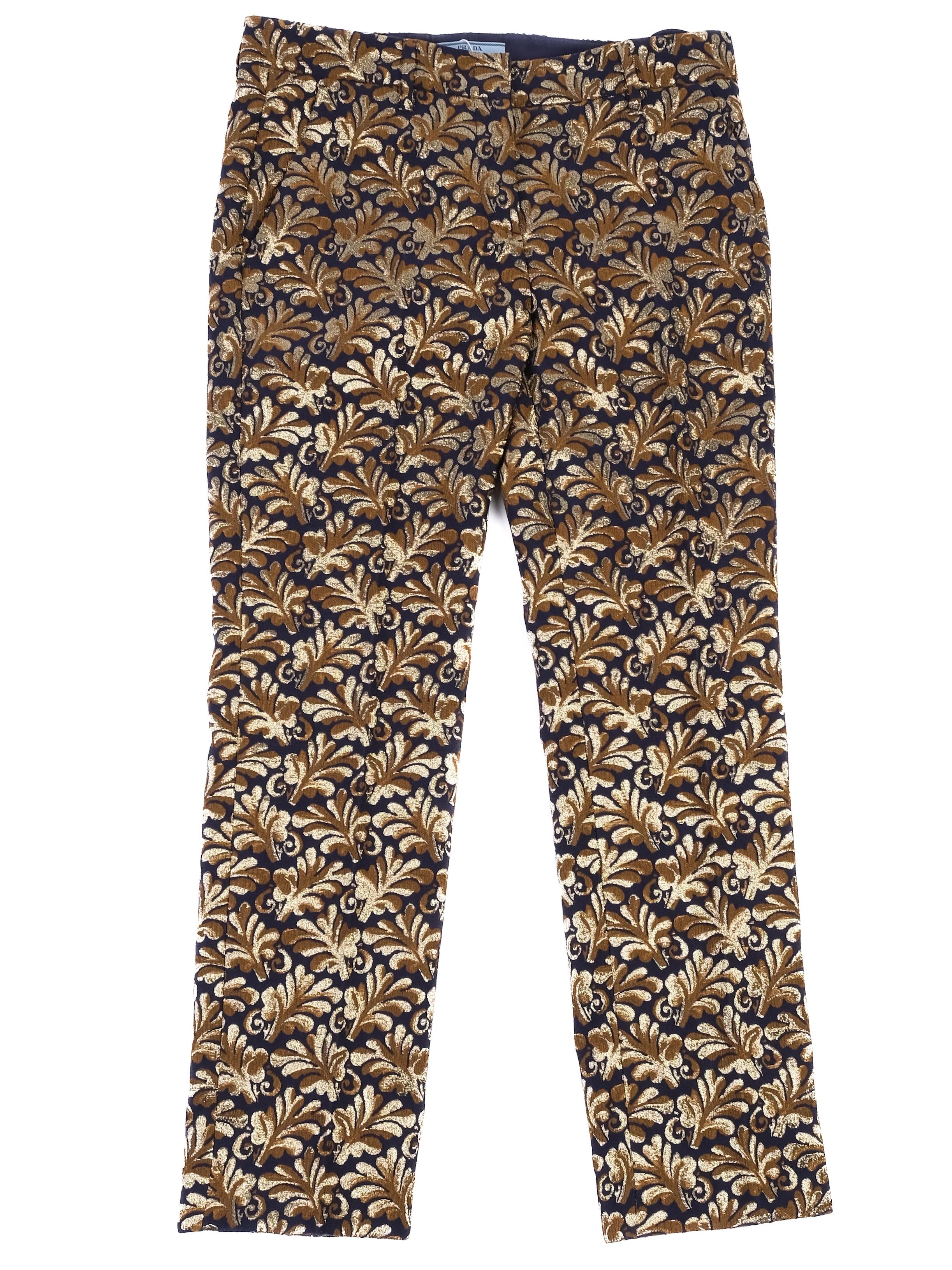 Excellent Prada Floral Patterned Silk Pants Size 40 Made in Italy