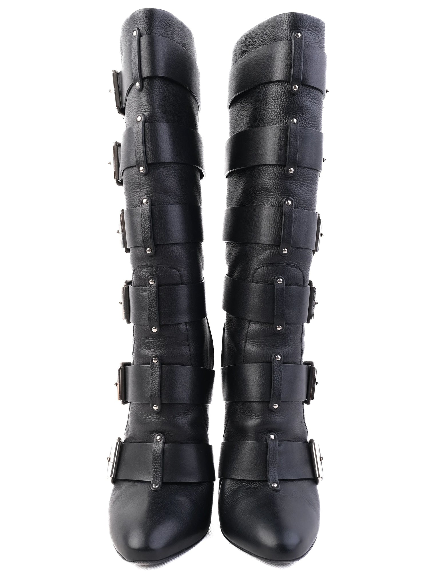 Excellent Giuseppe Zanotti & Balmain Black Leather Knee-High Boots Size 38