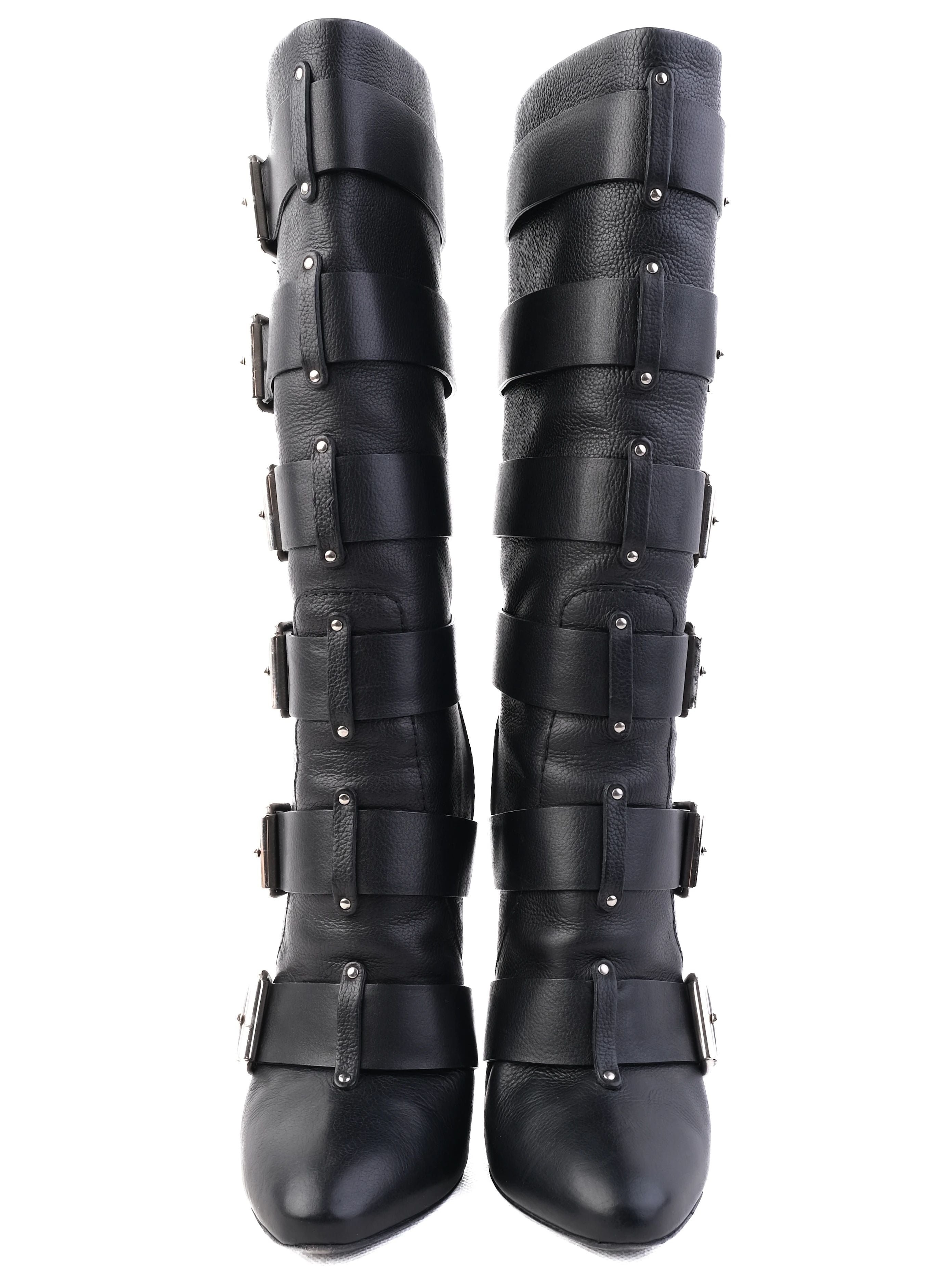 Excellent Giuseppe Zanotti & Balmain Black Leather Knee-High Boots Size 38