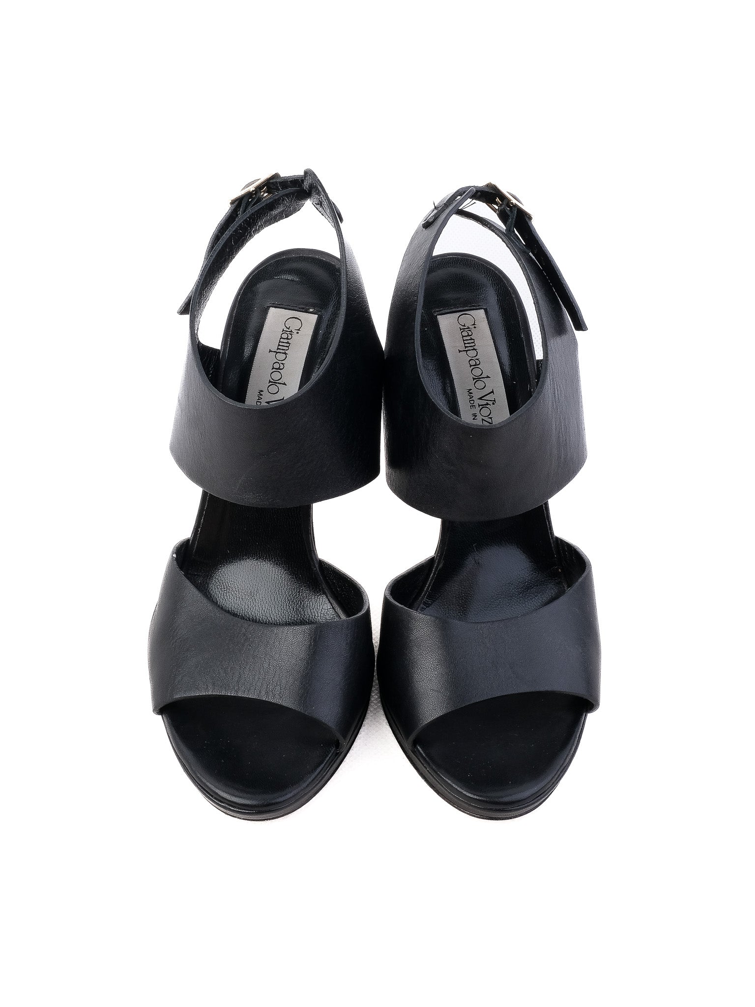 Excellent Giampaolo Viozzi Black Leather High-Heeled Sandals Size 37
