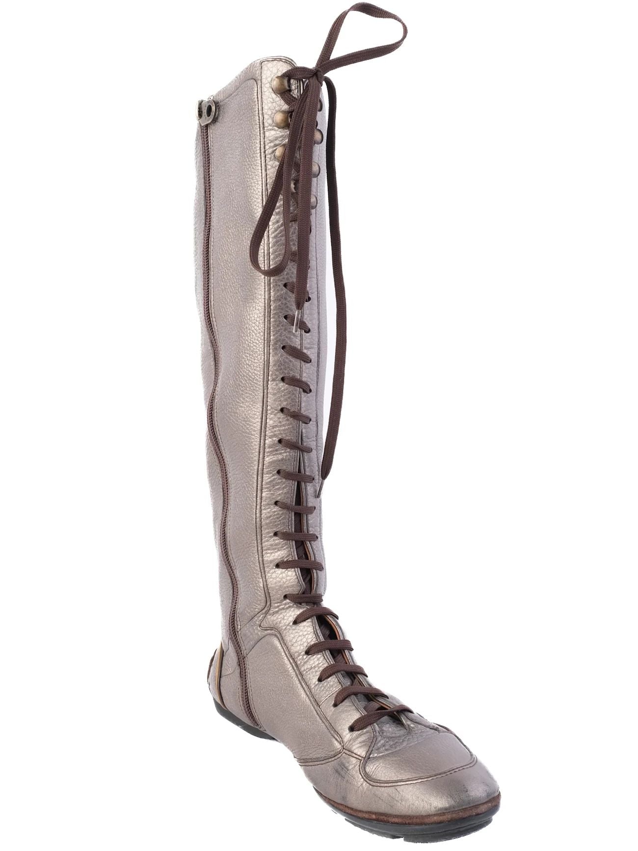 Excellent Bally Gray Leather Knee-High Boots Size 39.5