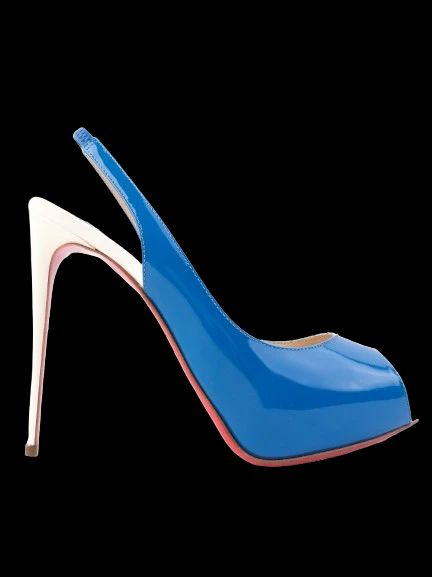 Perfect Christian Louboutin Blue Leather Slingback Peep-Toe Stiletto 35.5