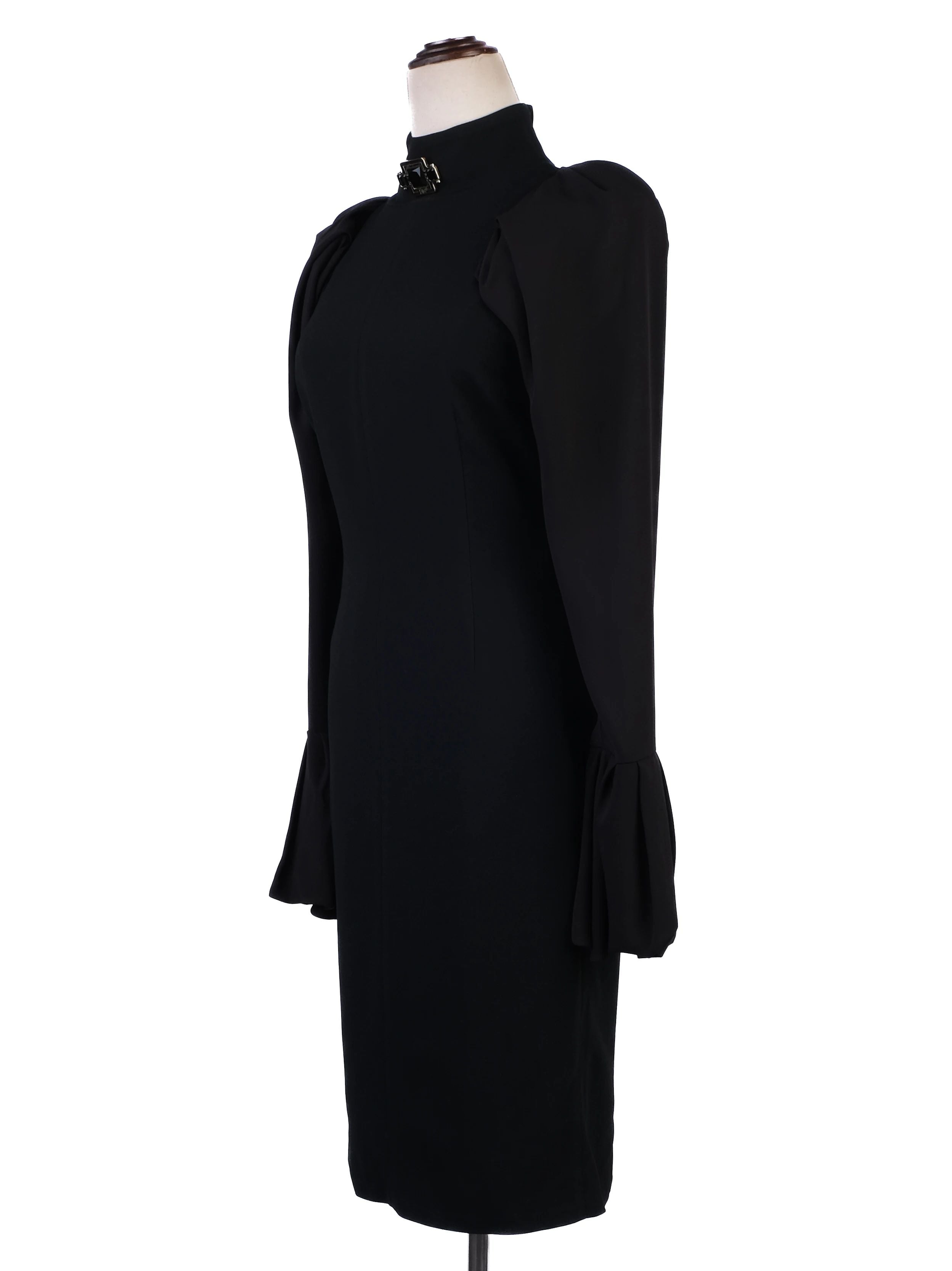 Excellent Elisabetta Franchi Black Long Sleeve Dress High Collar