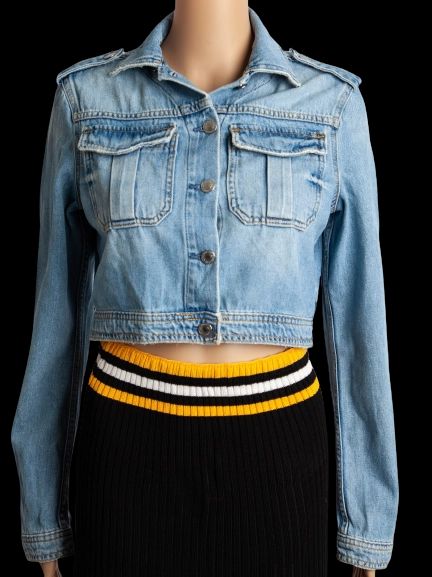 Good Guess Cropped Blue Denim Jacket Size S with &