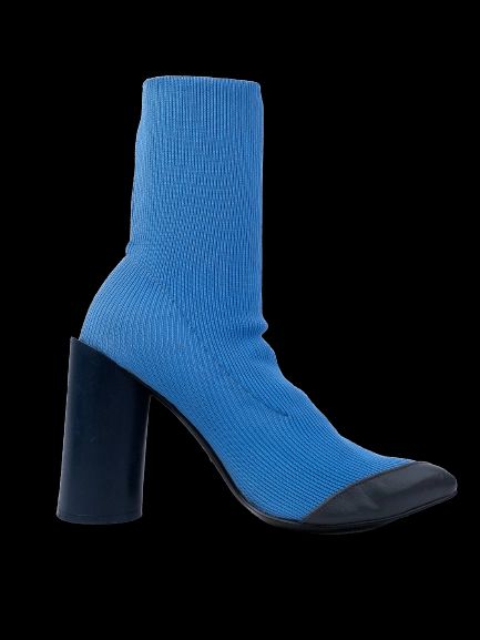Perfect Toga Blue Textile Sock-Style Boots Size 40 with Chunky Heel