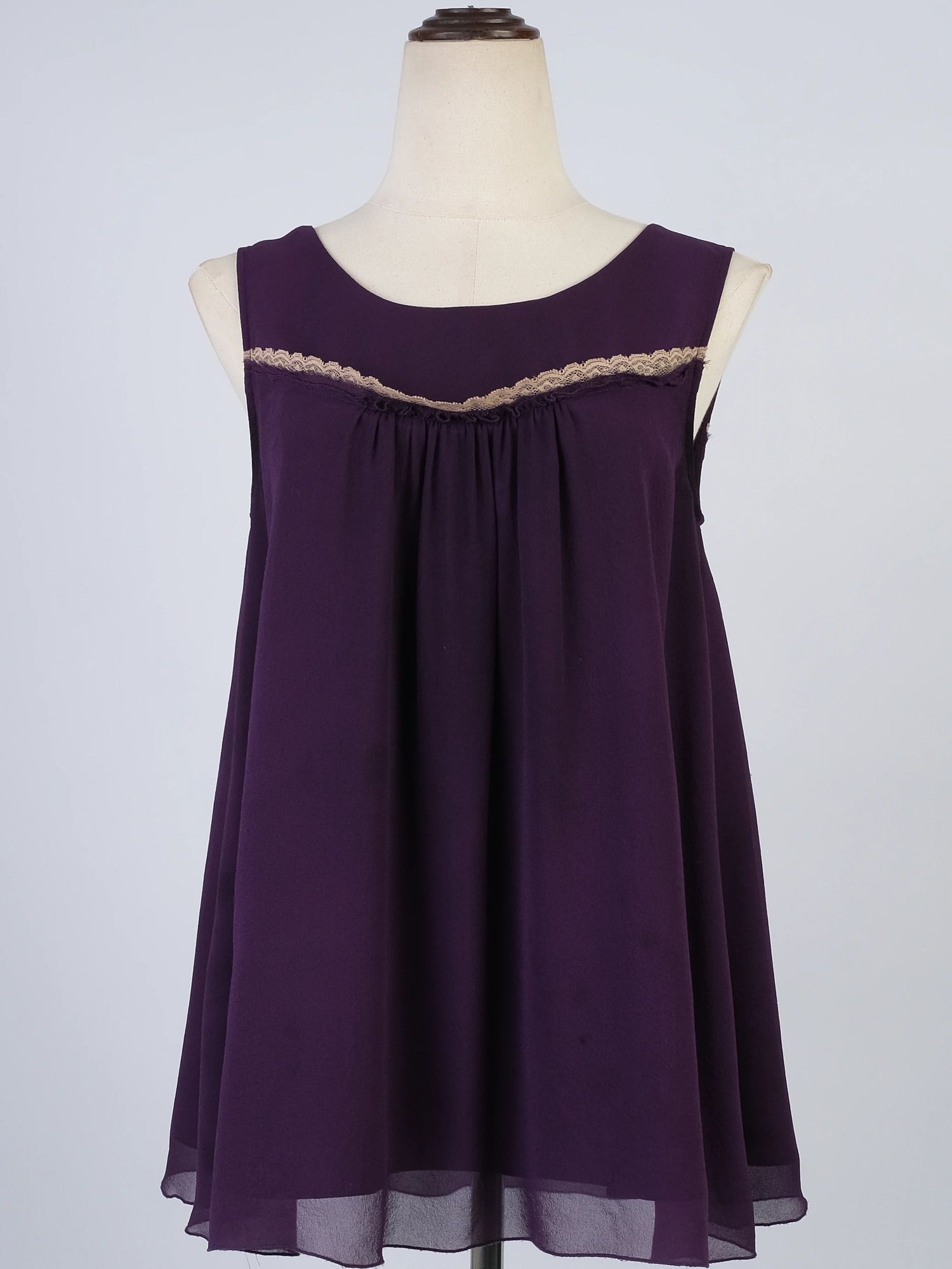 Excellent Max Mara Purple Cotton Dress Size S with Lace Detail