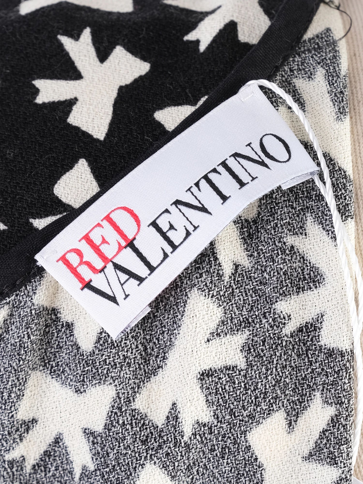 Excellent Red Valentino Black Dress XL with White Bird Print