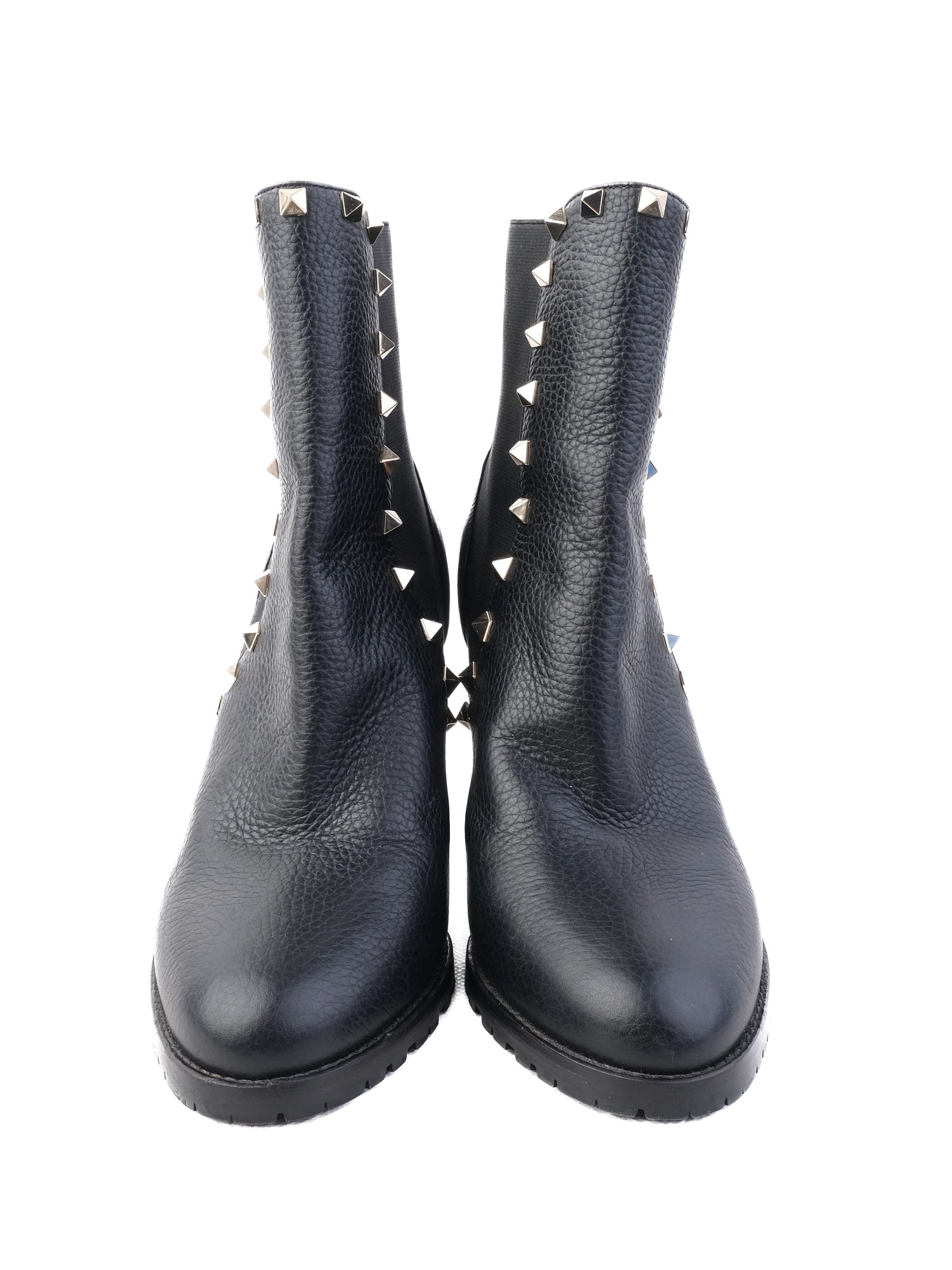 Valentino Black Leather Ankle Boots with Chunky Heel Size 39