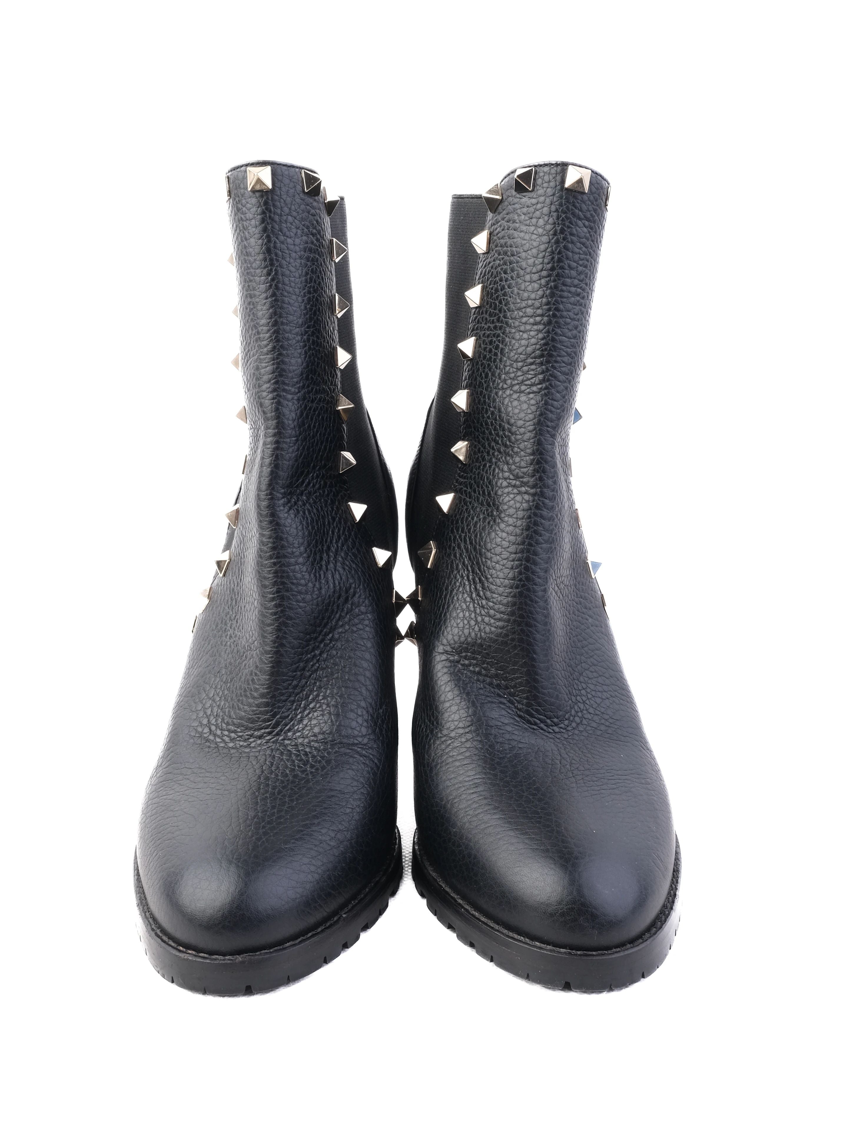 Valentino Black Leather Ankle Boots with Chunky Heel Size 39