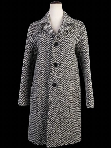 Excellent Saint Laurent Gray Wool Coat XS with Textured Pattern