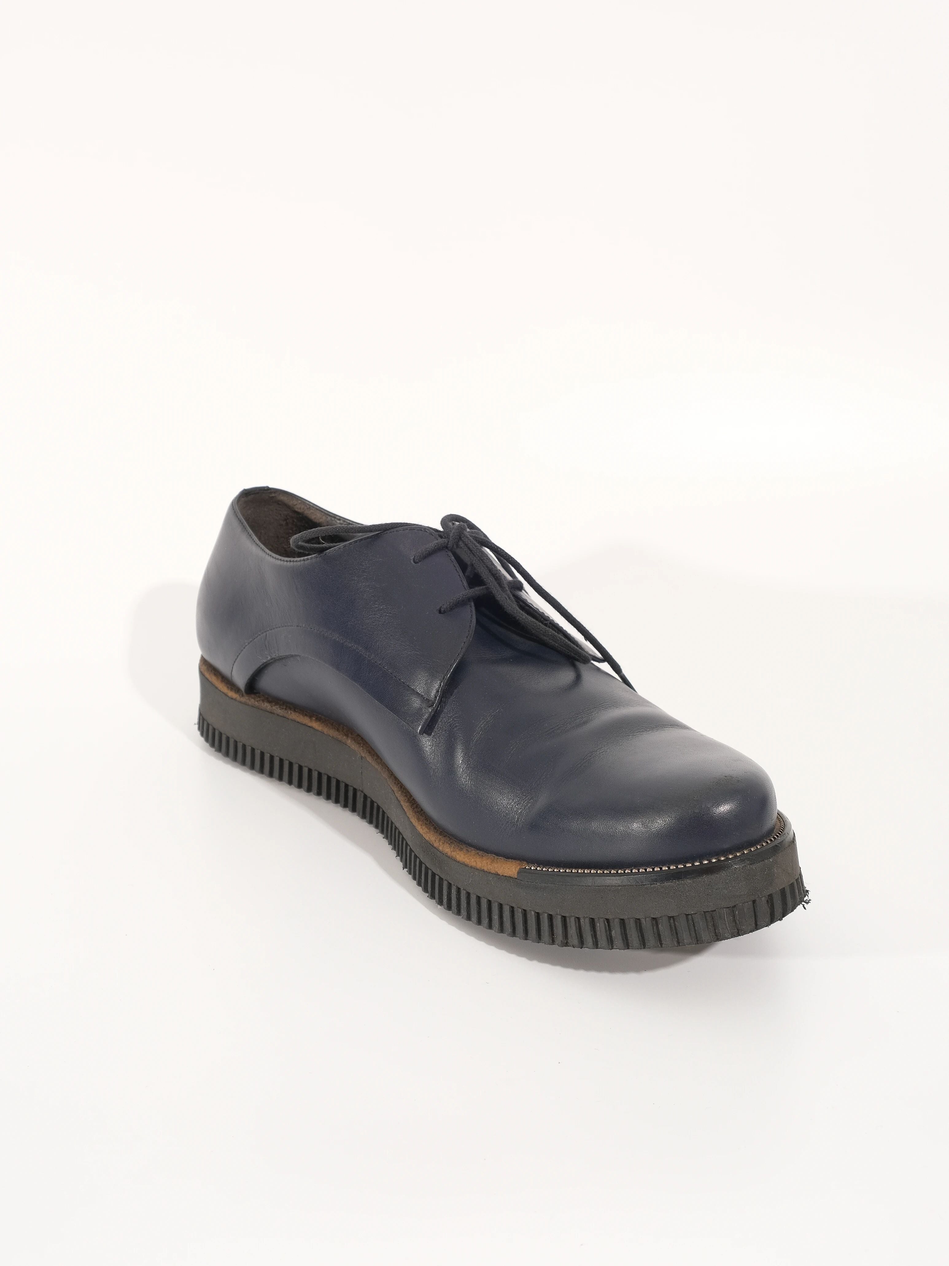Perfect Lanvin Blue Leather Lace-Up Shoes Size 42 for Men