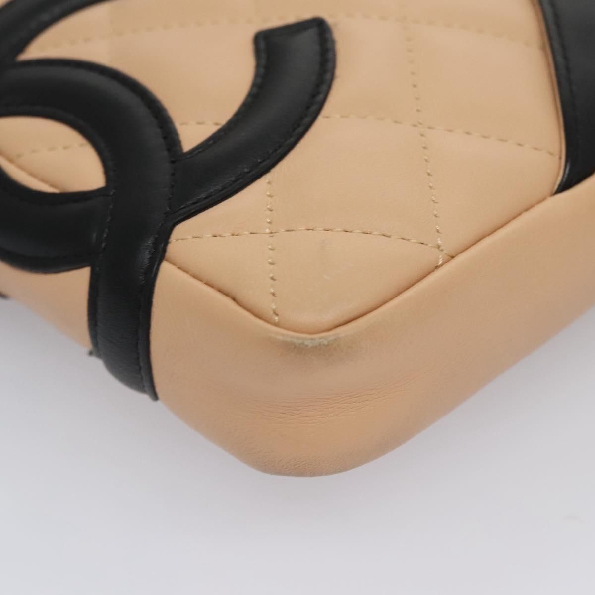Chanel Cambon Line Shoulder Bag Leather Beige Black Cc Auth