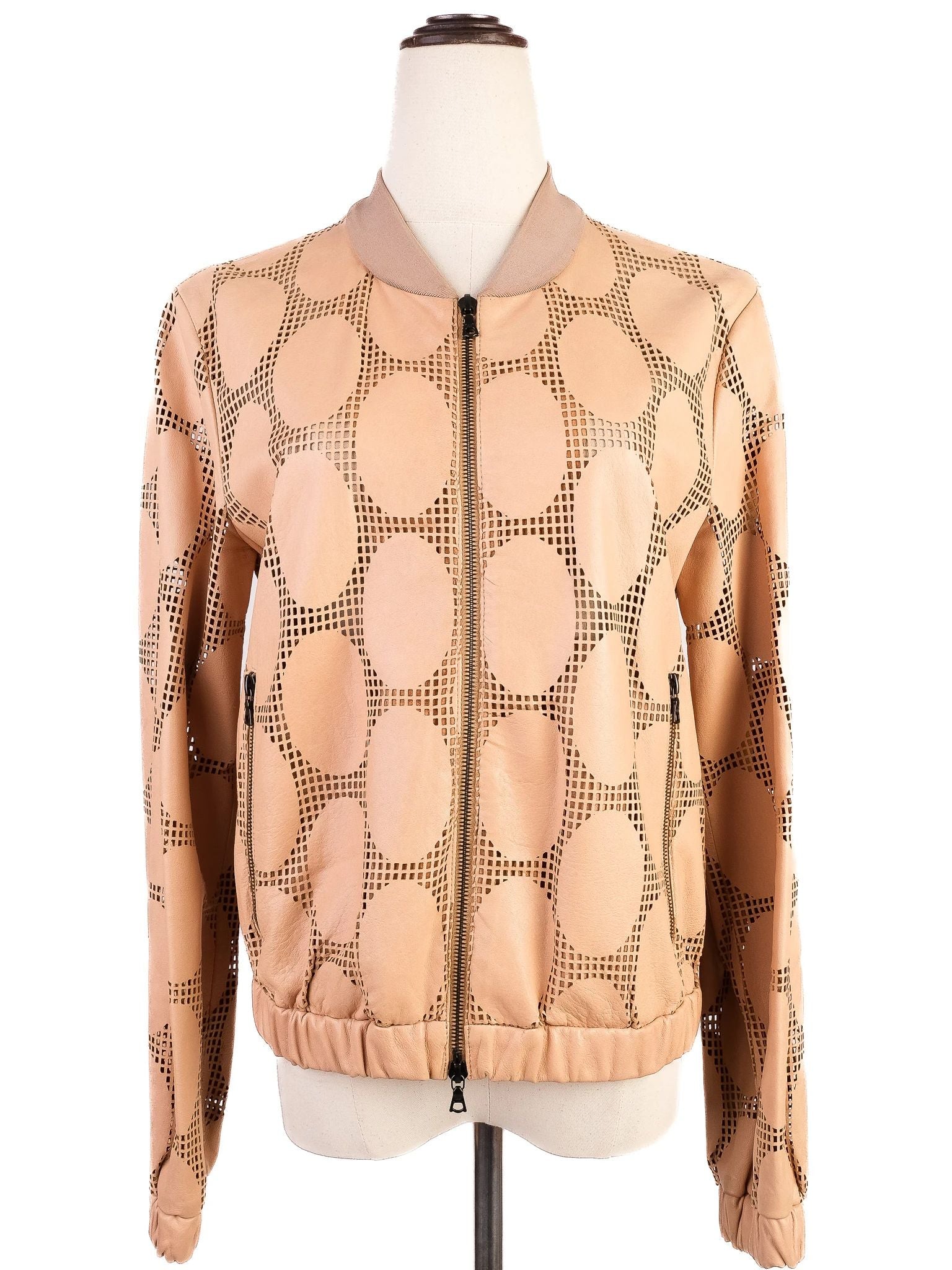 Excellent DROMe Orange Leather Bomber Jacket Size S with Cutouts
