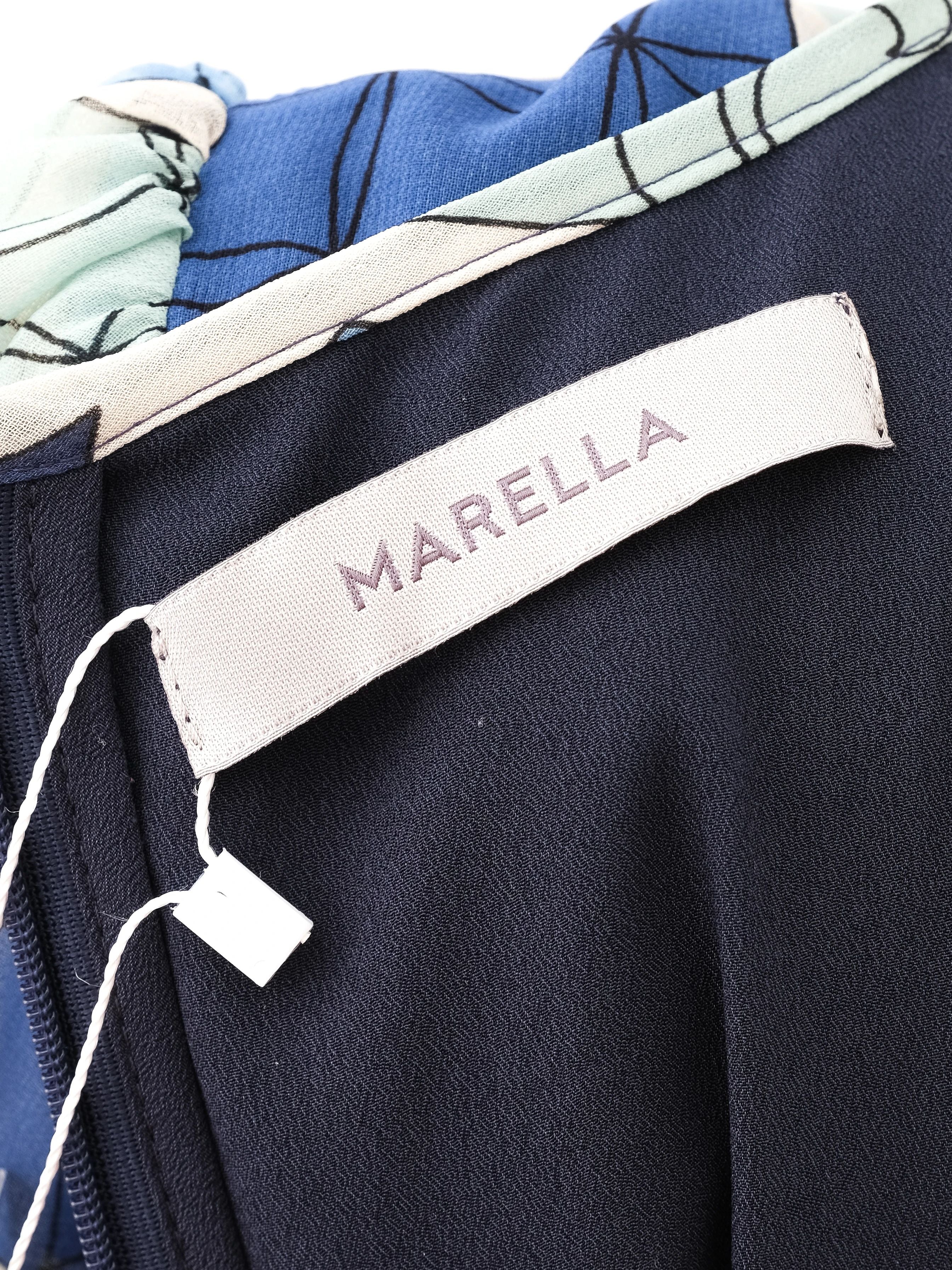 Excellent Marella Long-Sleeved Dress Blue Green Abstract Size L