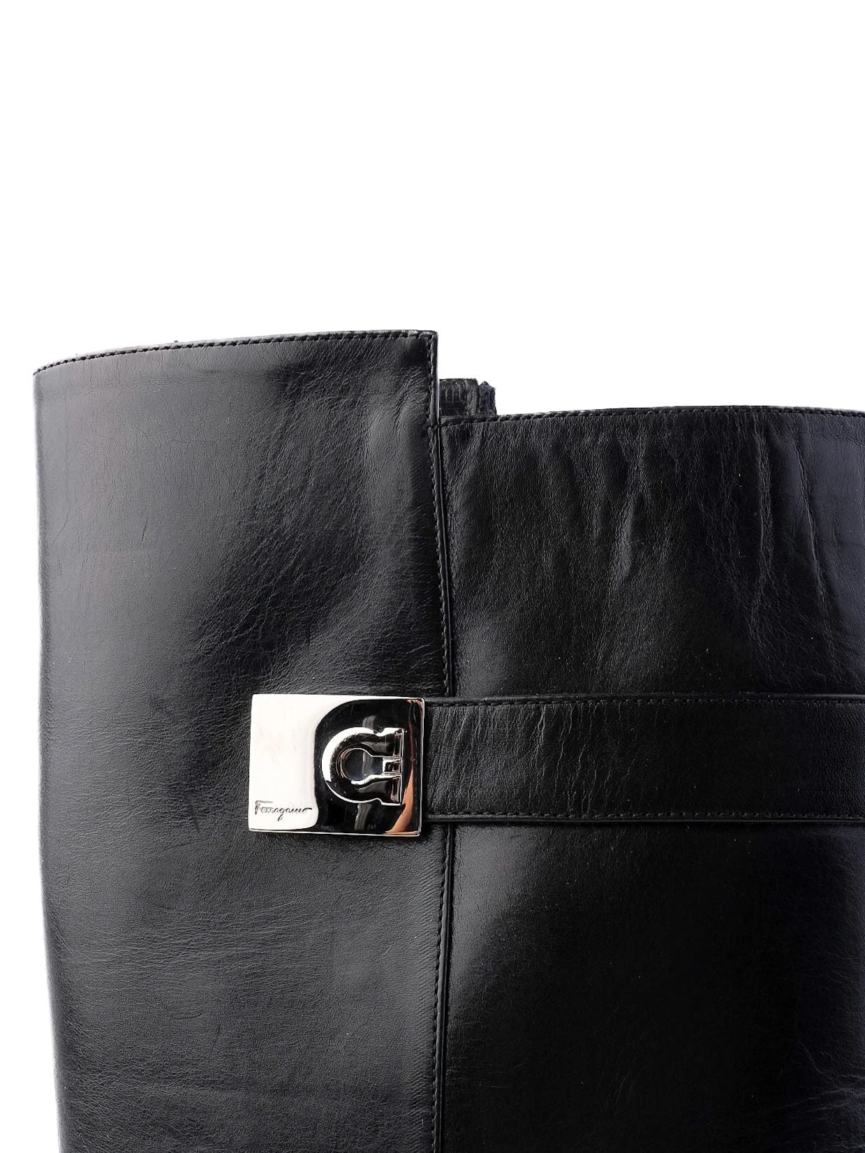 Excellent Salvatore Ferragamo Black Leather Knee-High Boots Size 37