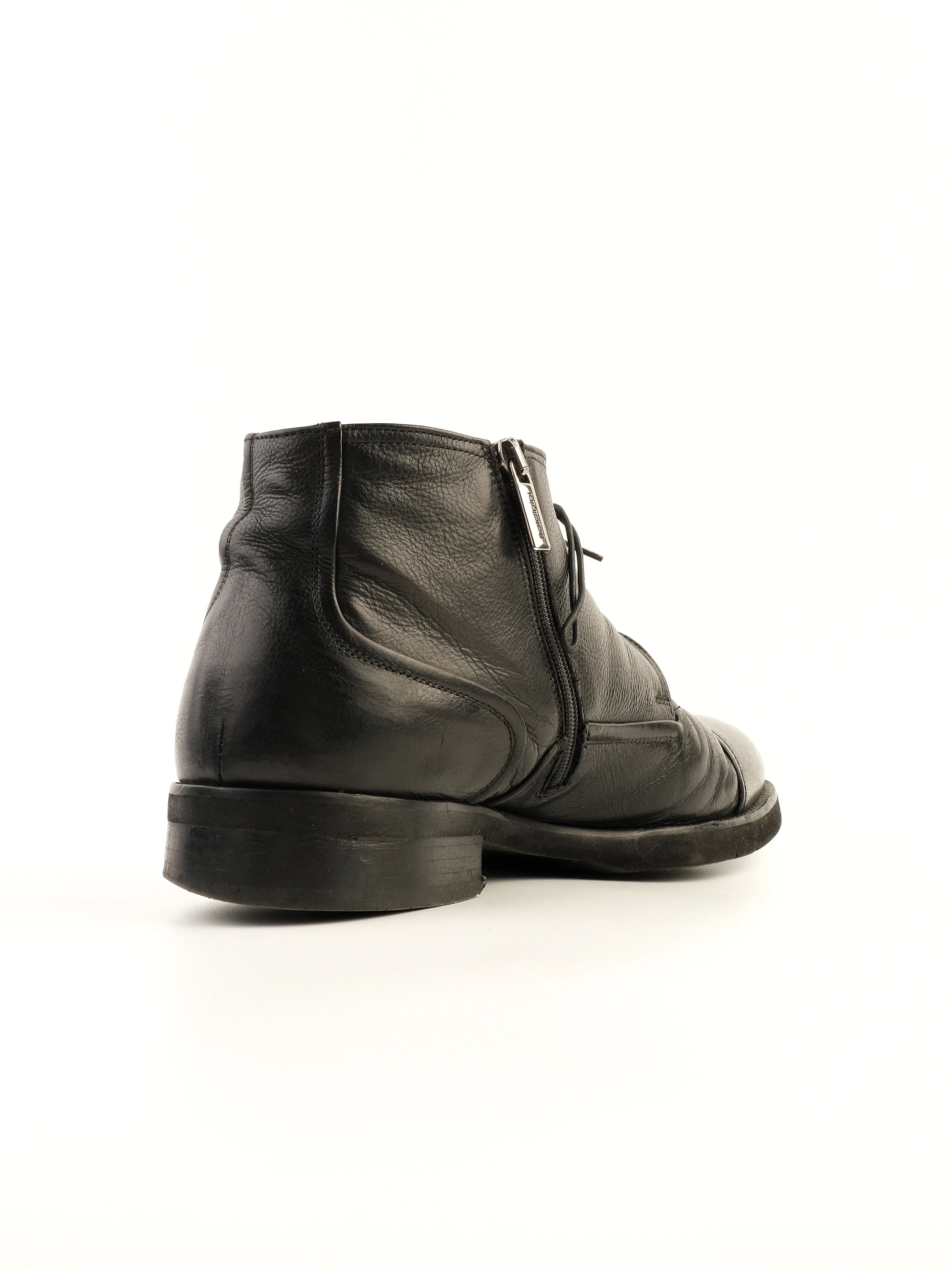 Excellent Baldinini Black Leather Ankle Boots Size 43.5 with Laces and Zipper