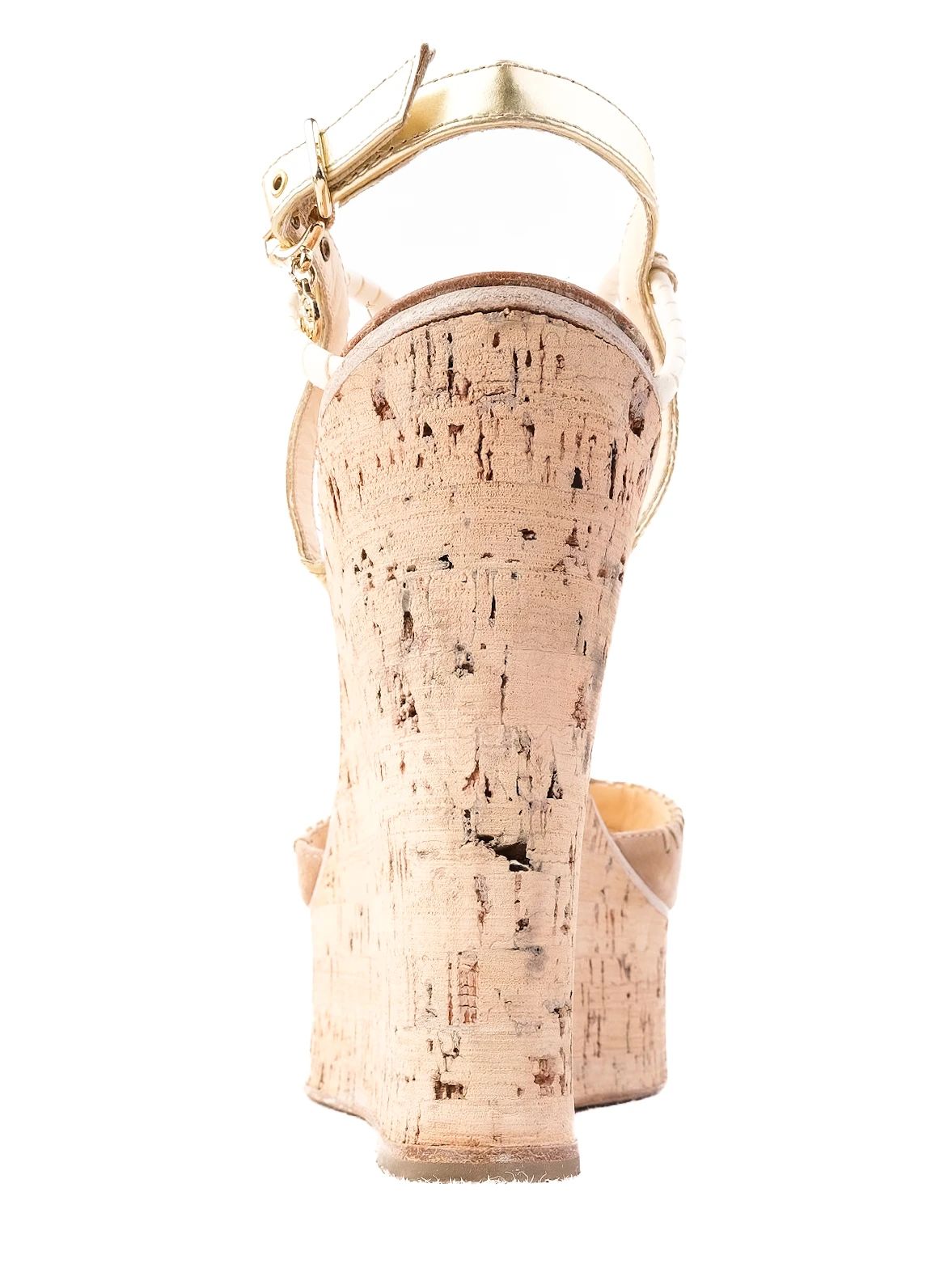 Excellent Fabi White Leather Cork Wedge Sandals Size 38 with Gold Accents