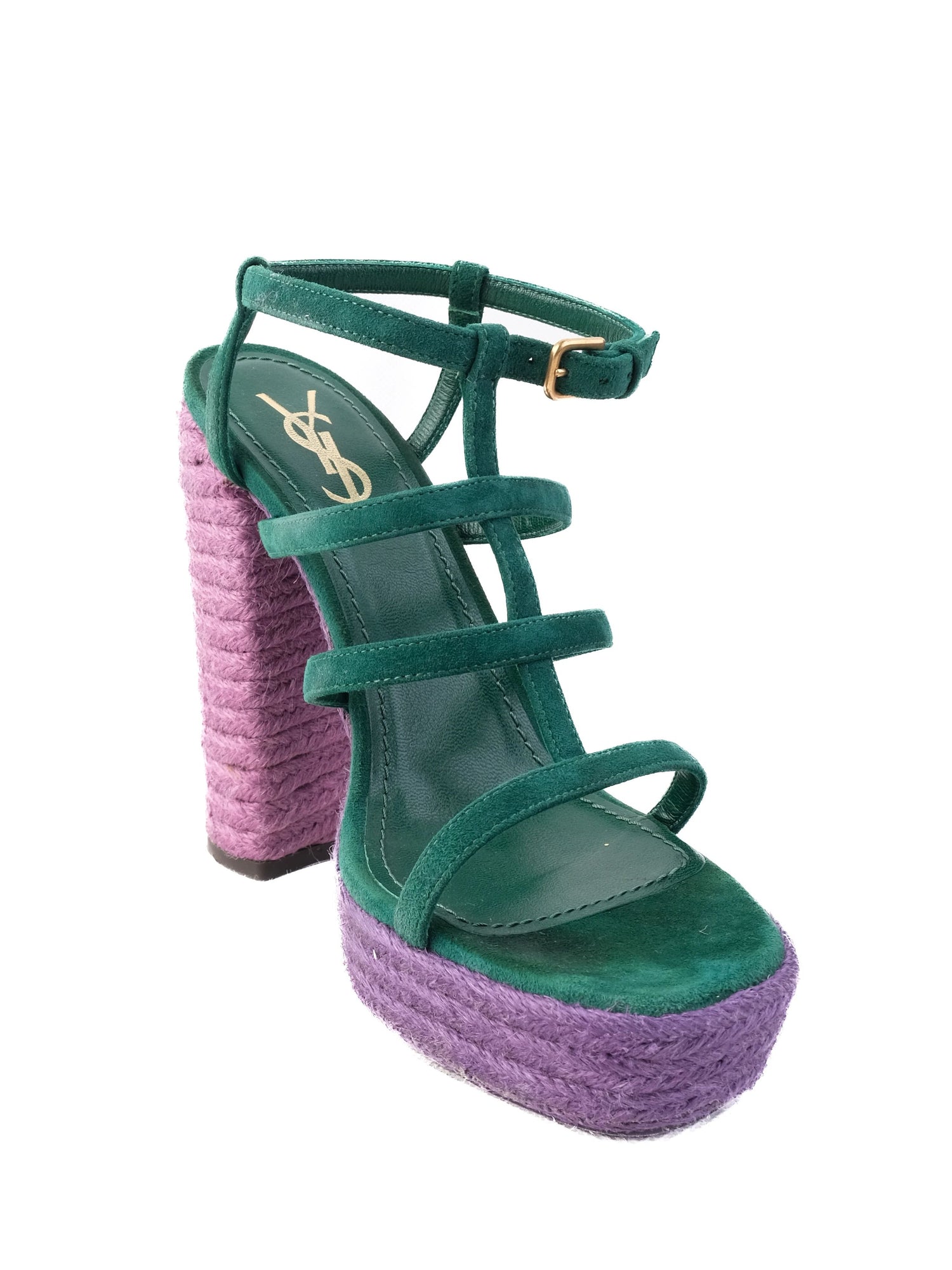 Perfect Yves Saint Laurent Green Leather High-Heeled Sandals Size 38