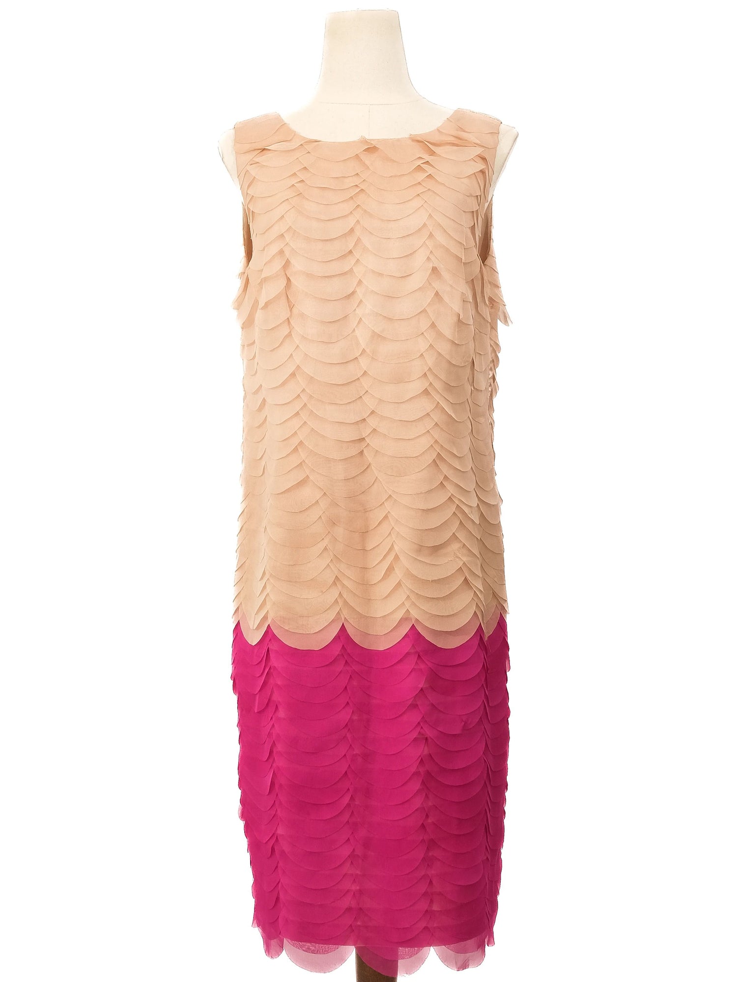 Excellent Clips Sleeveless Dress Layered Scalloped Design XL Combined Color