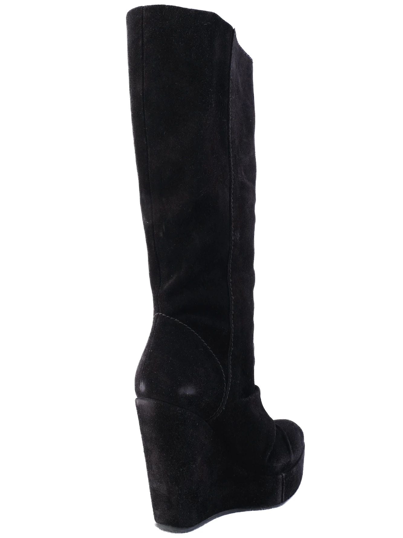 Average Condition Pedro Garcia Black Suede Knee-High Wedge Boots Size 38