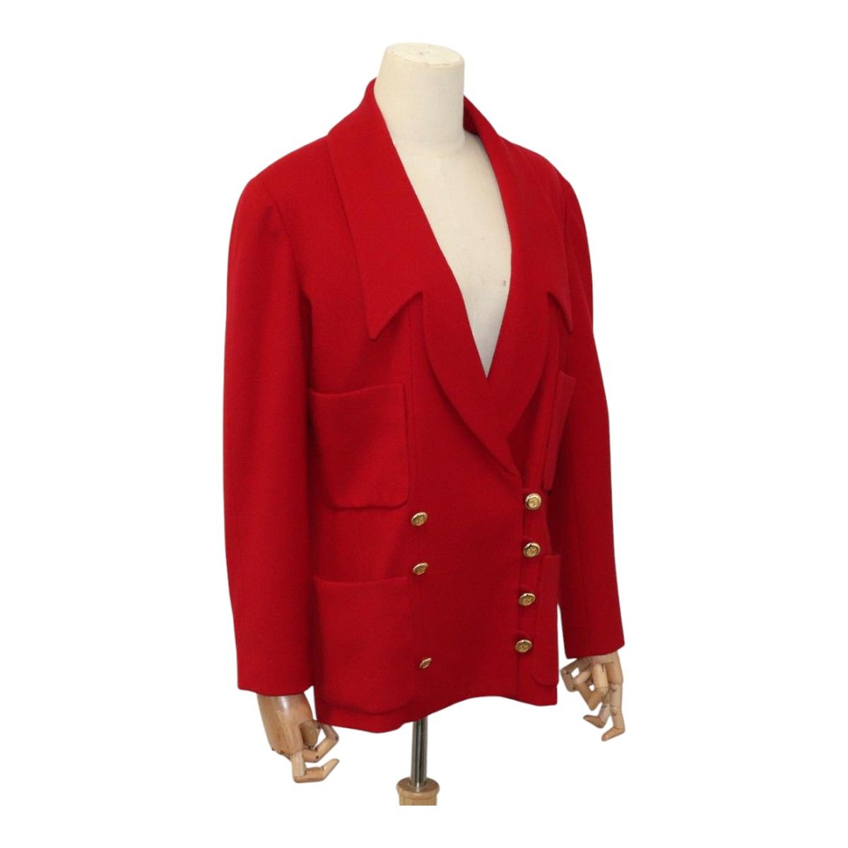 Chanel Coat Jacket Cashmere Red Cc Auth