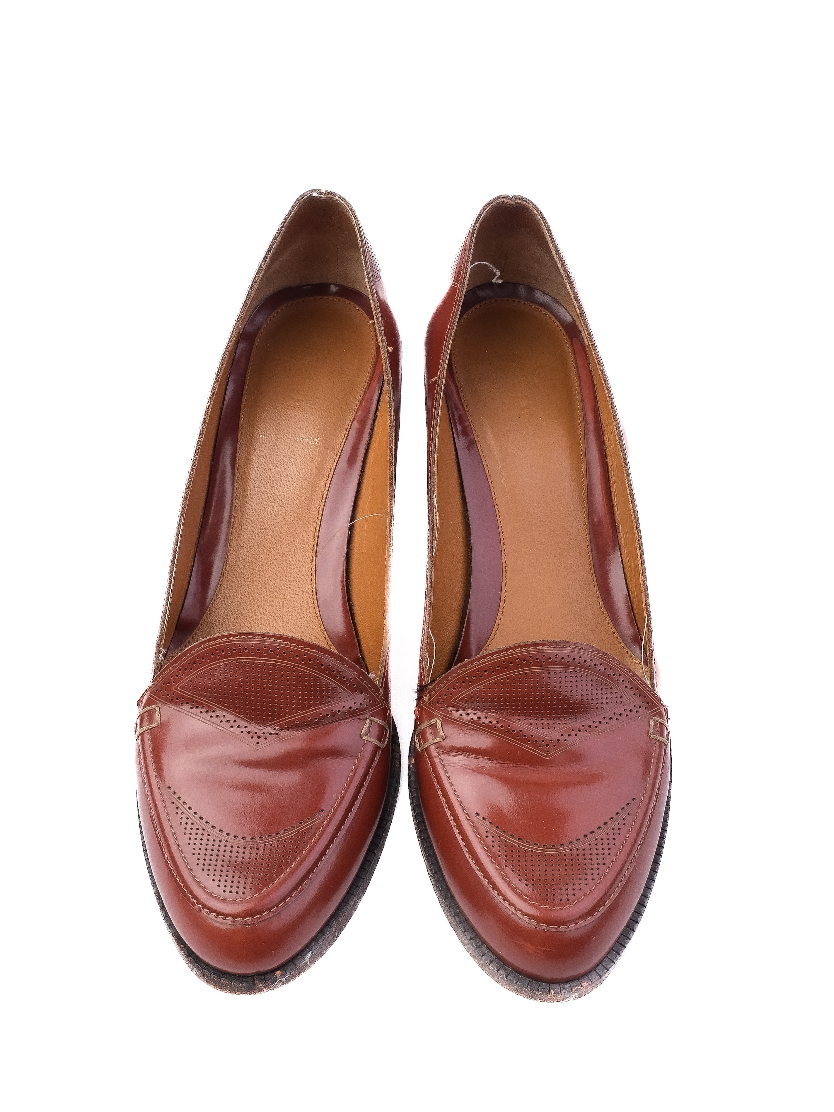 EXCELLENT Fendi Orange Leather Block Heel Loafer-Style Shoes