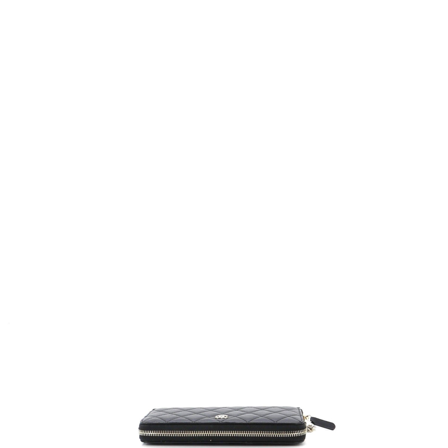 Chanel Zip Around Wallet With Pearl Chain Quilted Lambskin Long