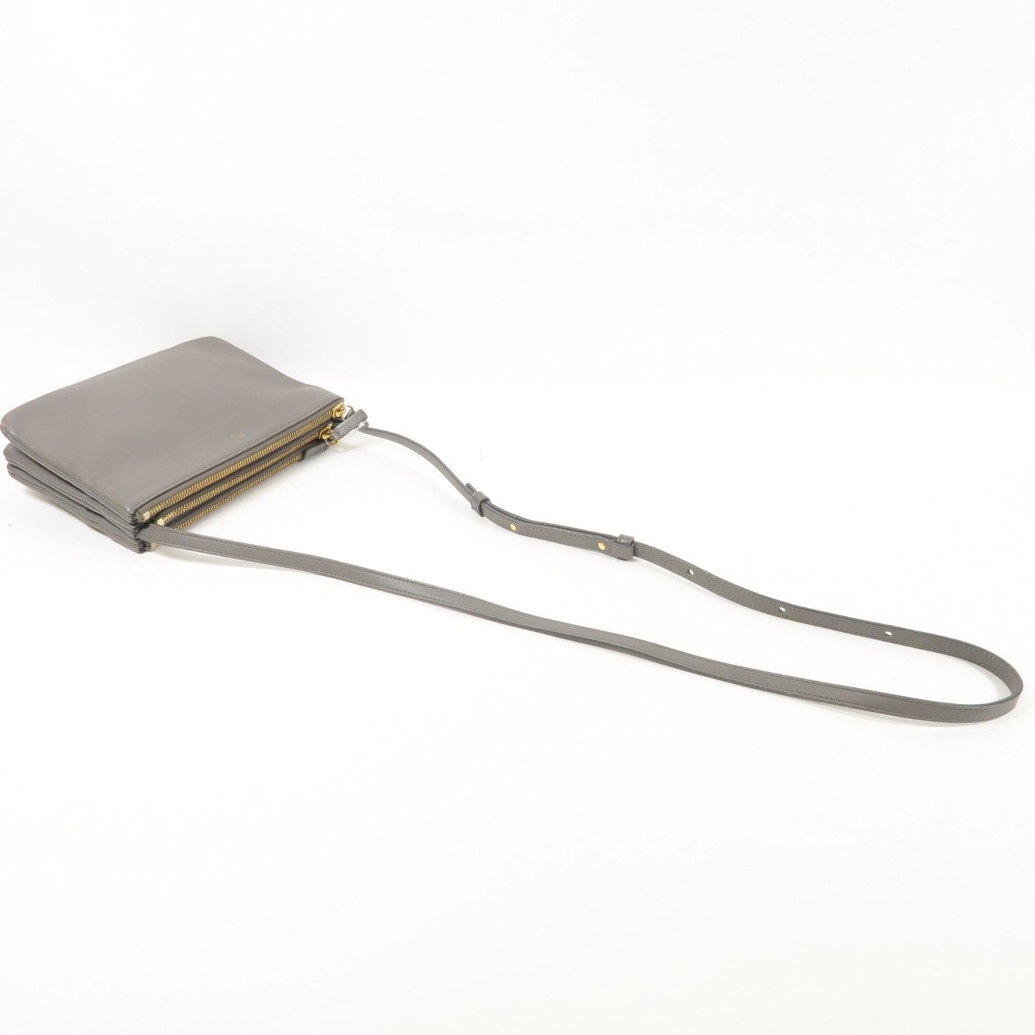 Celine Sheepskin Leather Trio Shoulder Bag Gray Grey Lambskin (sheep Leather)
