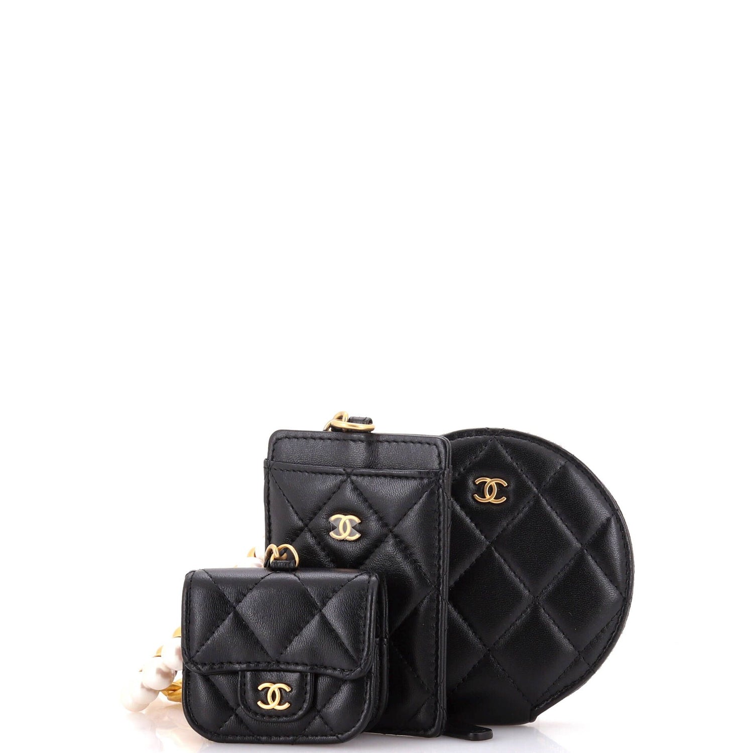 Chanel Pearl Crown Handle Multi-Pouches Quilted Lambskin