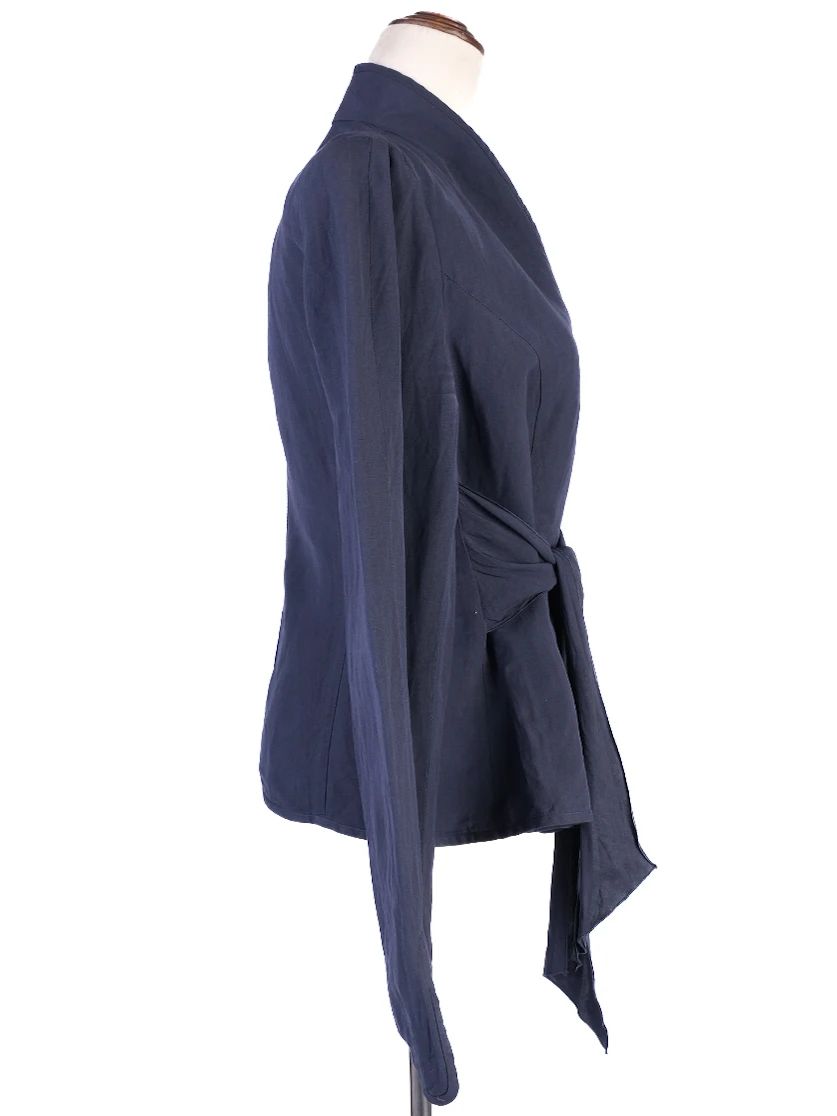 Excellent Armani Collezioni Blue Viscose Jacket Tie-Waist Design