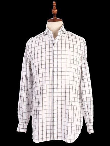 Perfect Isaia White Cotton Checkered Shirt Size L for Men