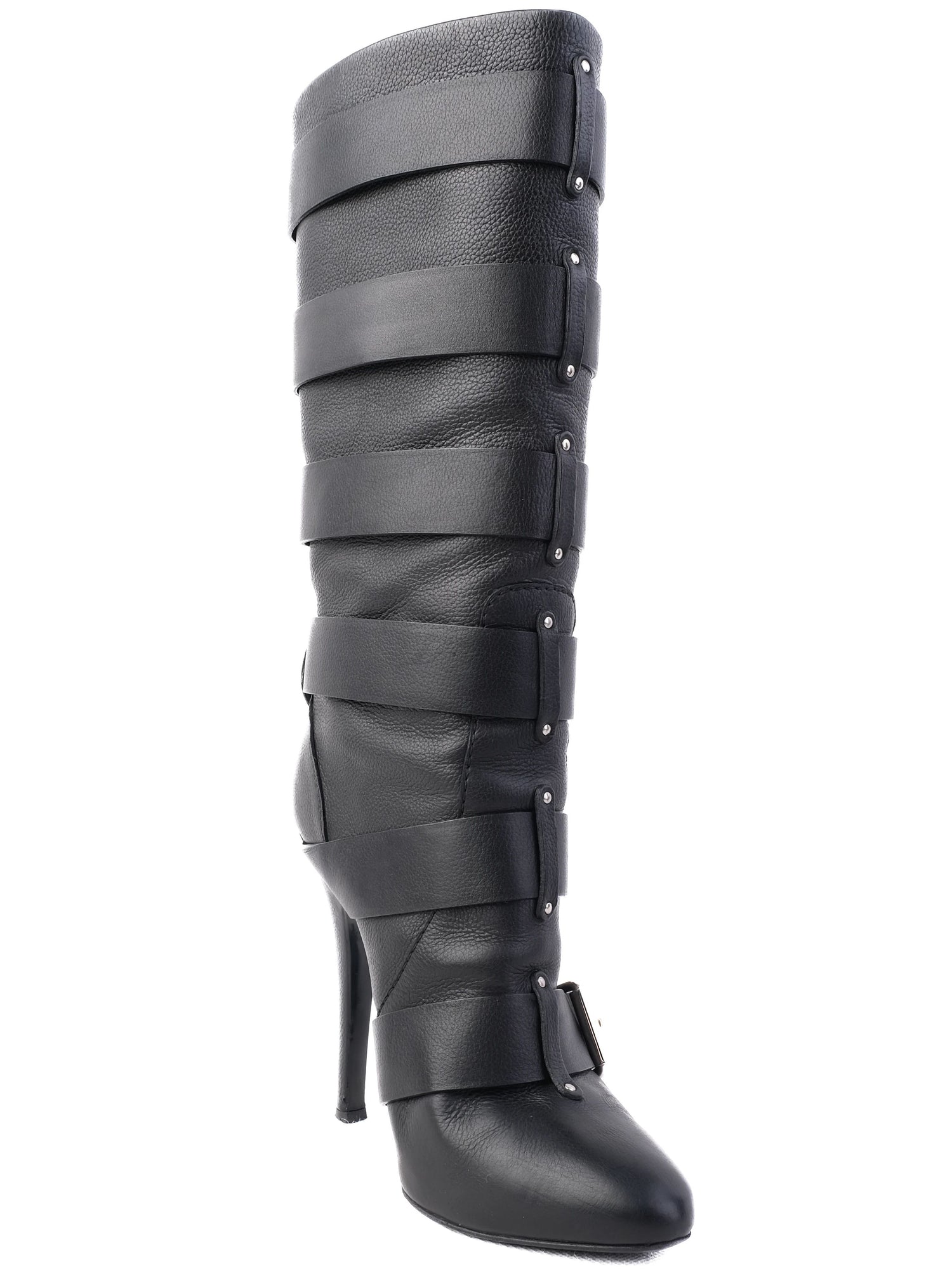 Excellent Giuseppe Zanotti & Balmain Black Leather Knee-High Boots Size 38