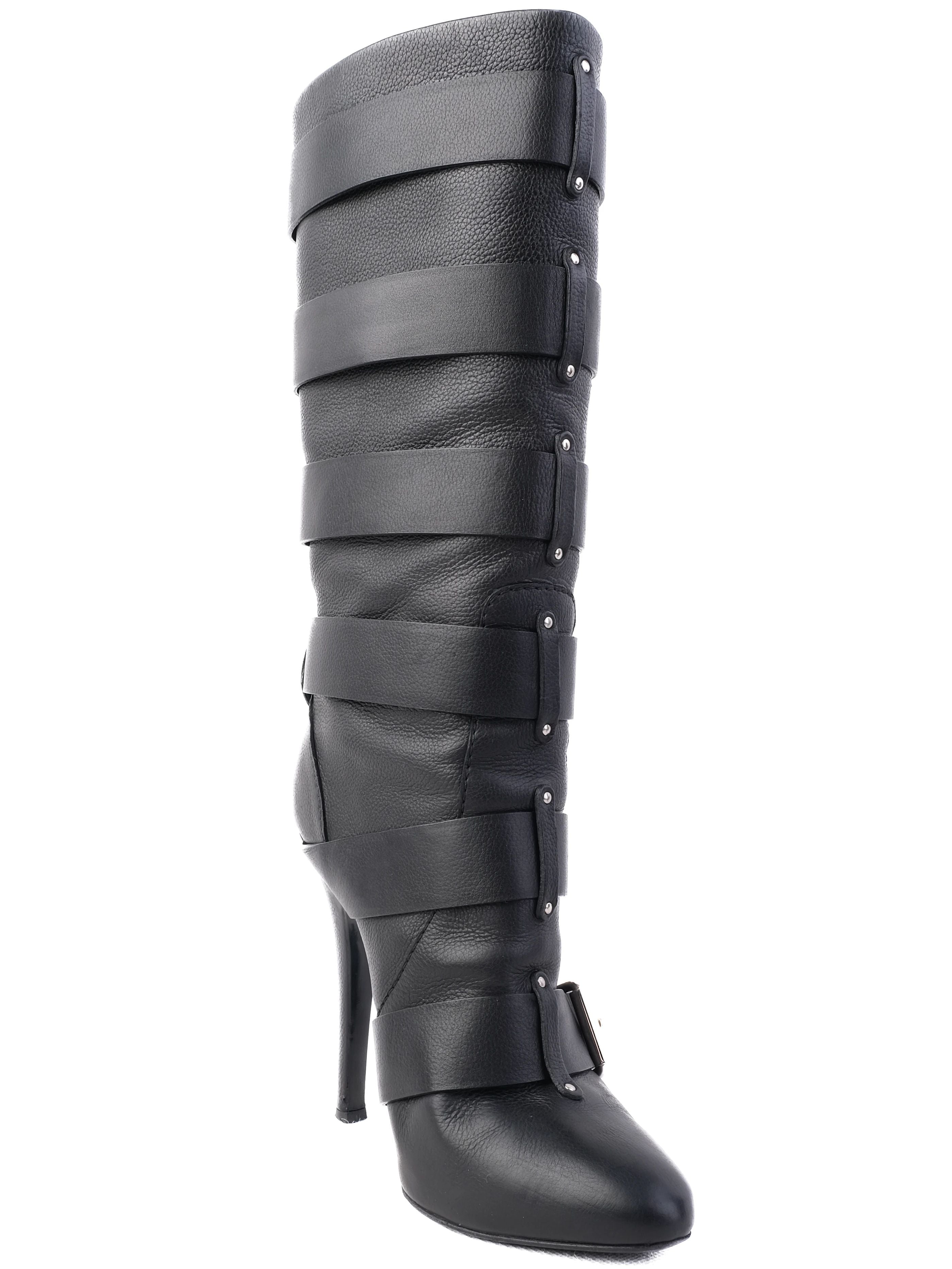 Excellent Giuseppe Zanotti & Balmain Black Leather Knee-High Boots Size 38