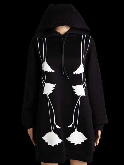 Good Prada Black Floral Nylon Hoodie Dress Size M Women