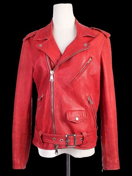 Ermanno Scervino Red Leather Biker Jacket Women&