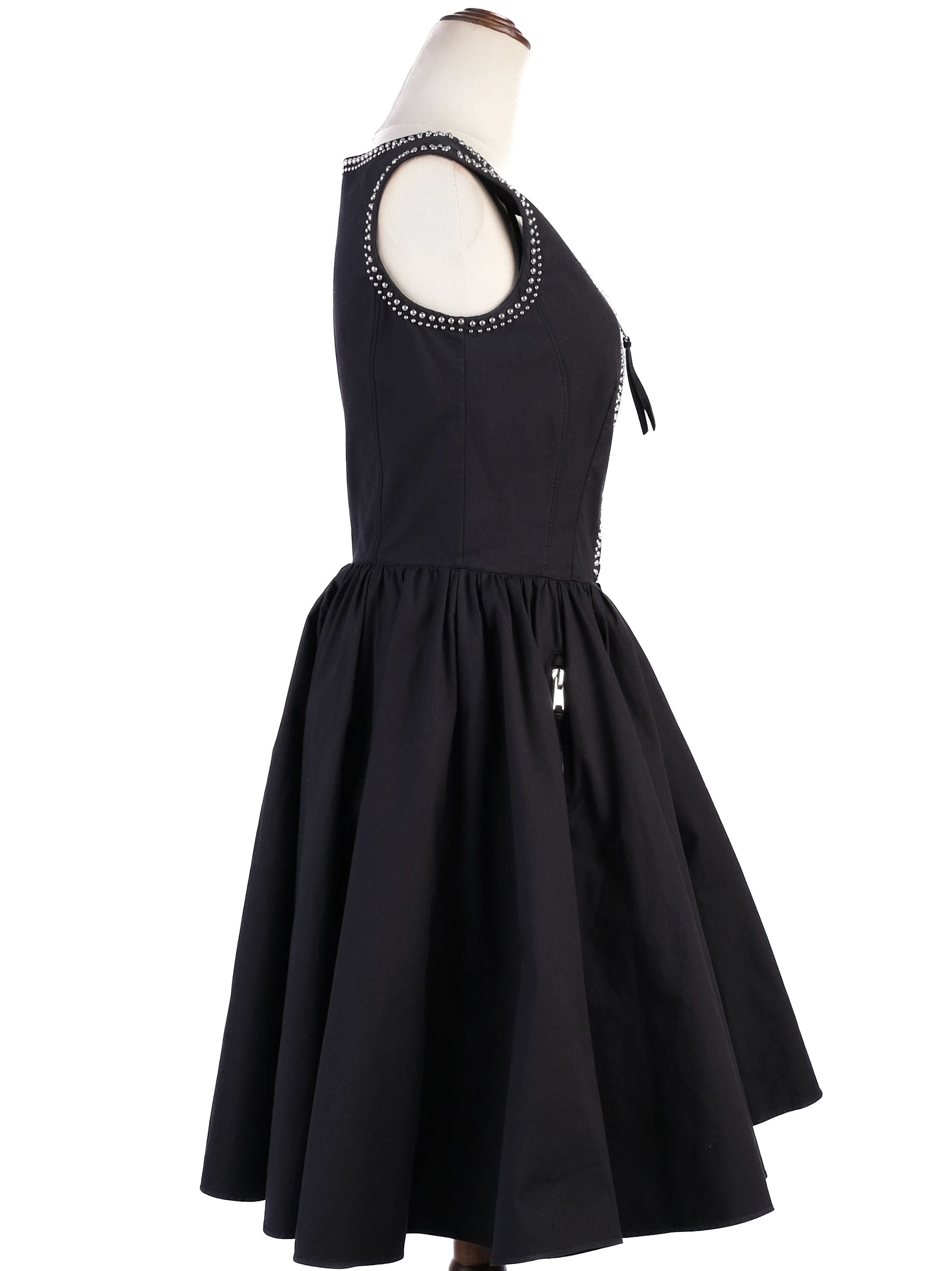 Excellent Prada Black Sleeveless Dress M with Decorative Studs