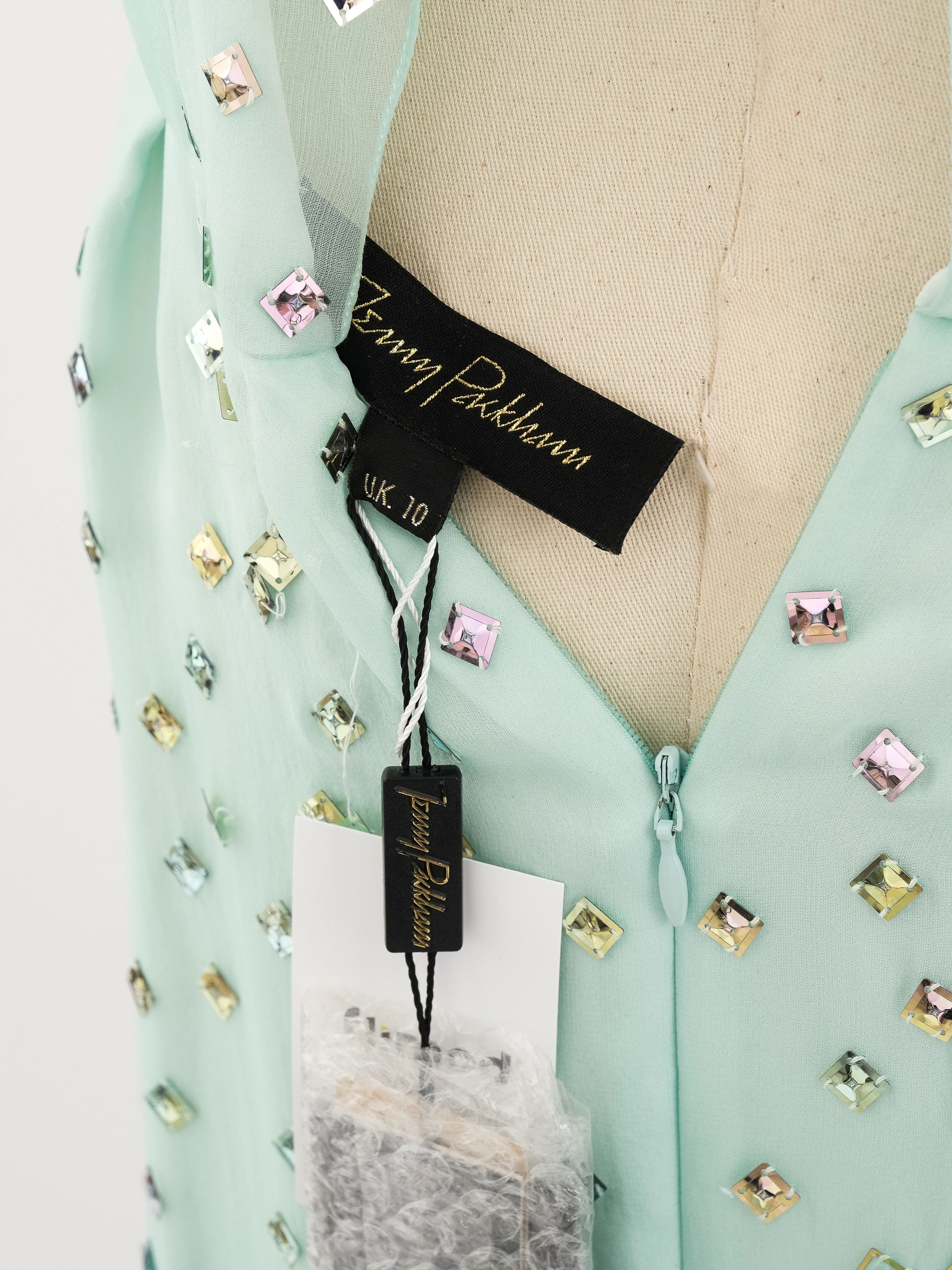 NEW Jenny Packham Green Silk Sleeveless Gown Size M