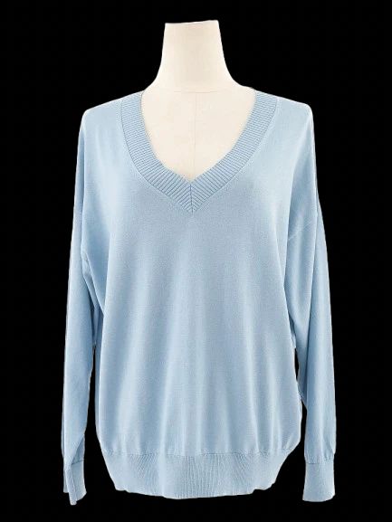 NEW Weekend MaxMara Light Blue Silk V-Neck Sweater Size L