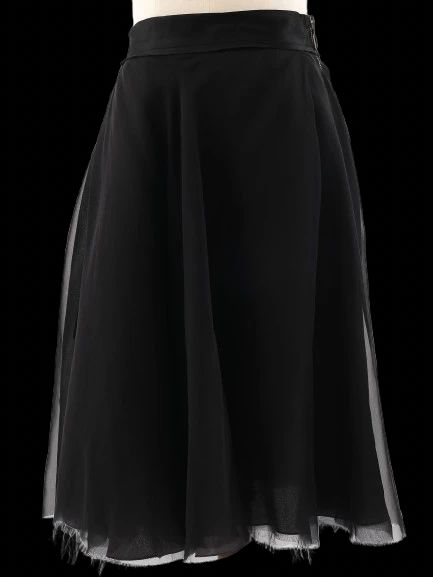 Excellent Lanvin Black Silk Skirt Size M with Sheer Overlay