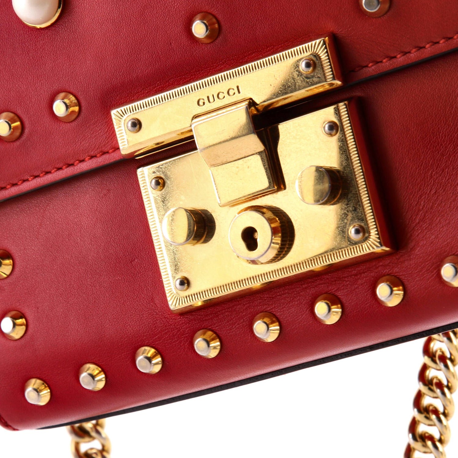 Gucci Padlock Shoulder Bag Small, Pearl Studded Calfskin