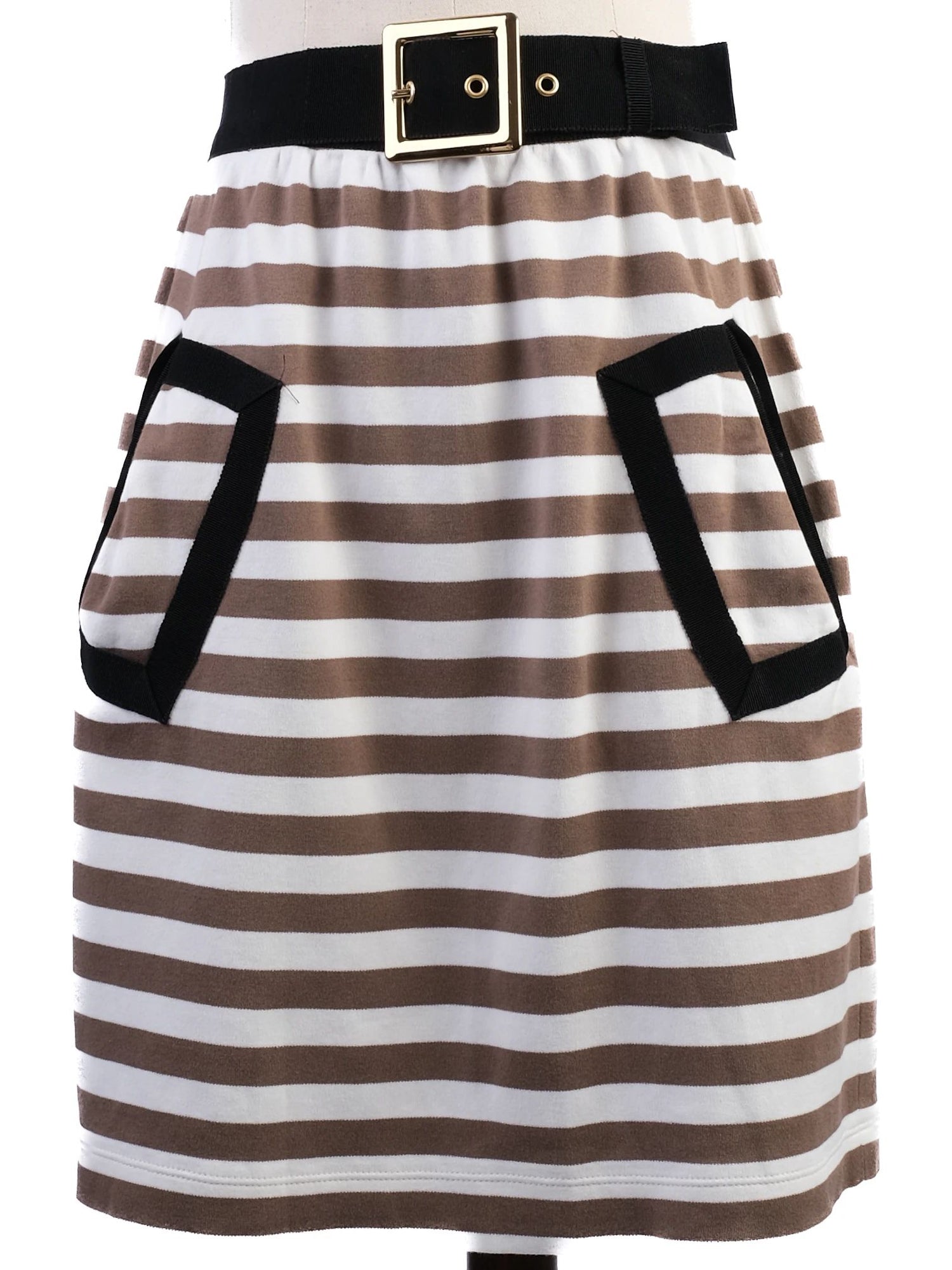 Excellent Moschino Striped Skirt Size M with Black Pockets & Buckle