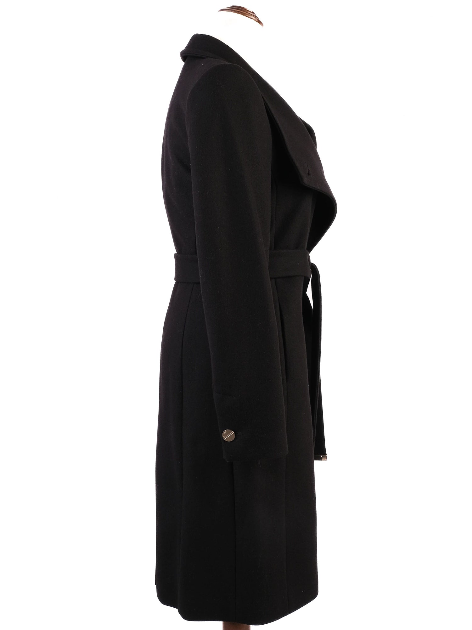 NEW Ted Baker Black Wool Coat XS with Lapel and Waist Tie