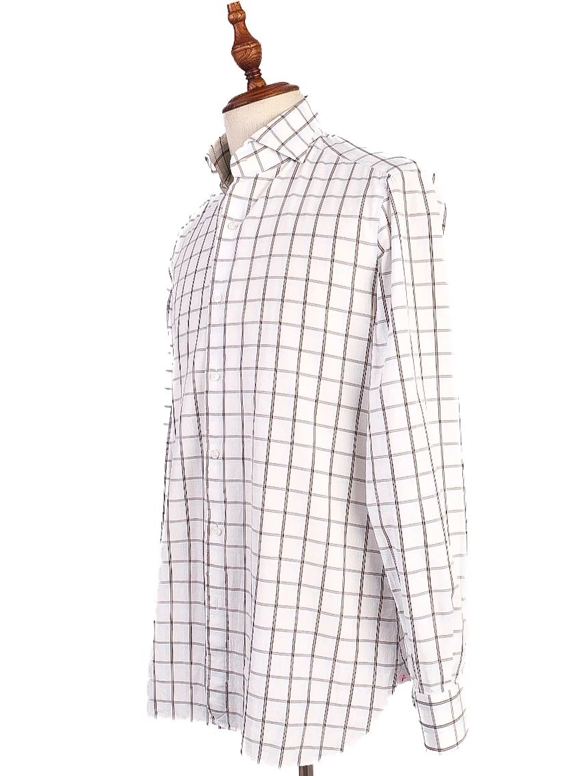 Perfect Isaia White Cotton Checkered Shirt Size L for Men