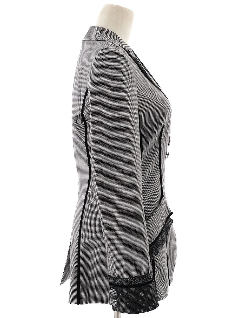 Excellent Gray Houndstooth Wool Blazer with Lace Detail Size S