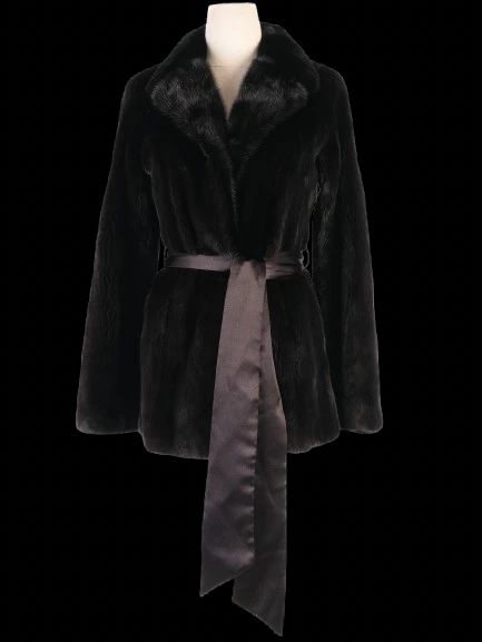Perfect Blackglama Black Fur Coat with Belt Size S