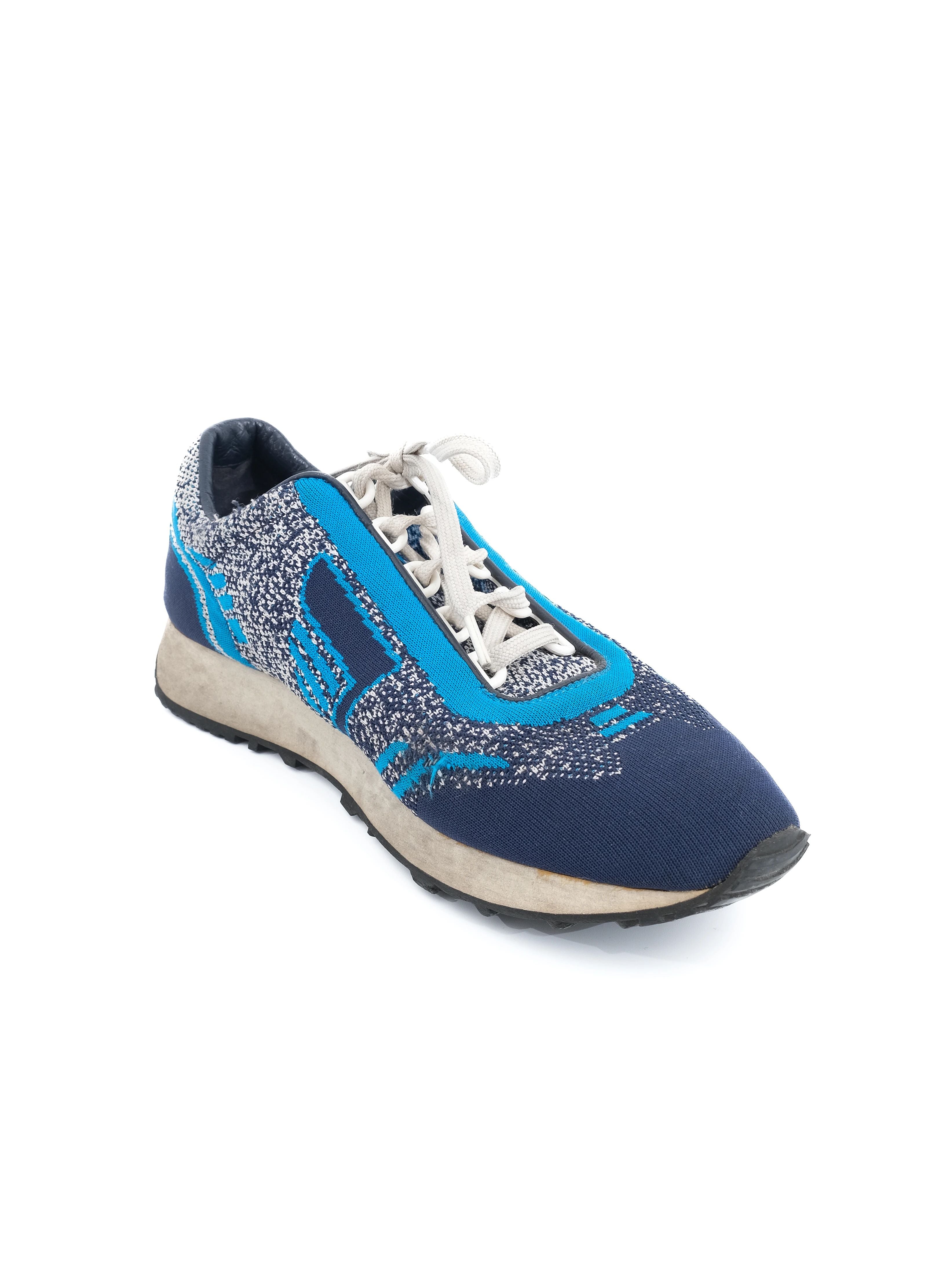 Excellent Prada Blue Textile Sneakers Size 38 with Speckled Pattern