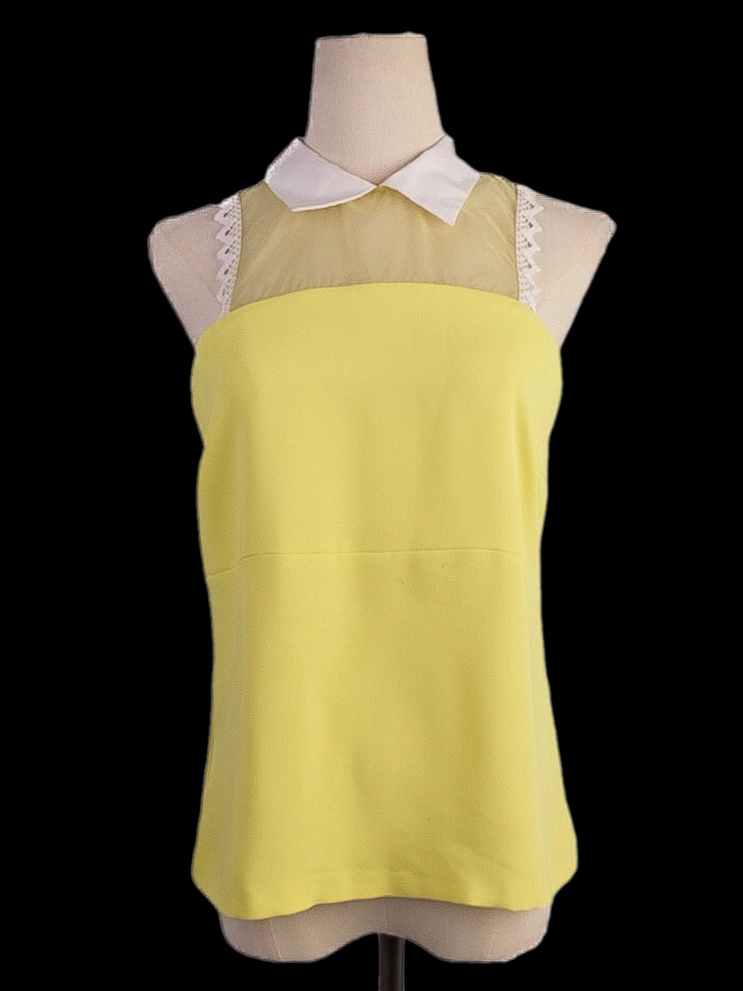 Excellent Pinko Yellow Cotton Blouse M with Lace and White Collar