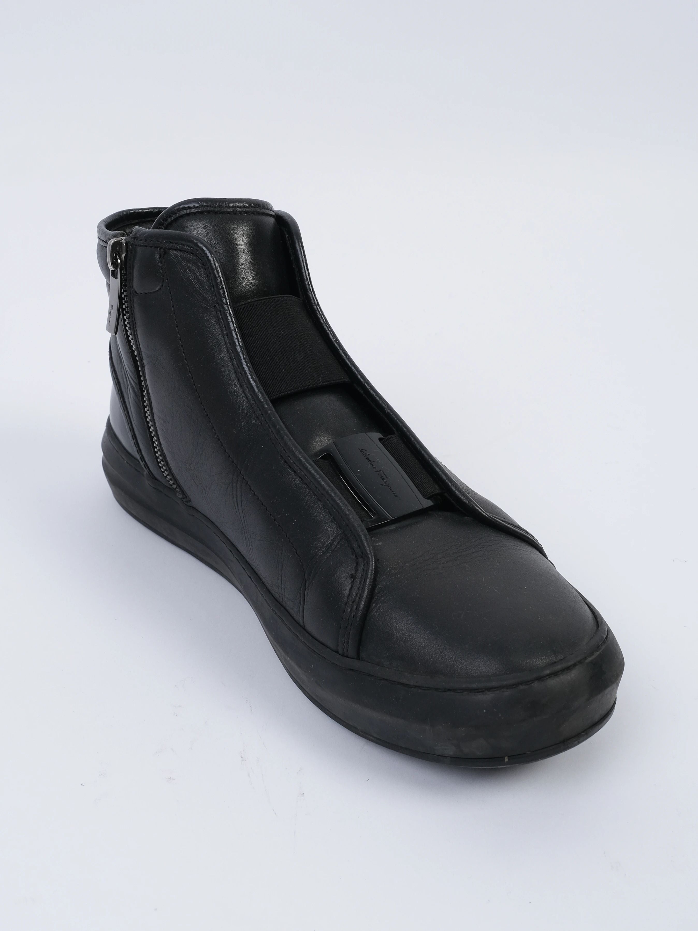 Salvatore Ferragamo Black Leather High-Top Sneakers Size 41