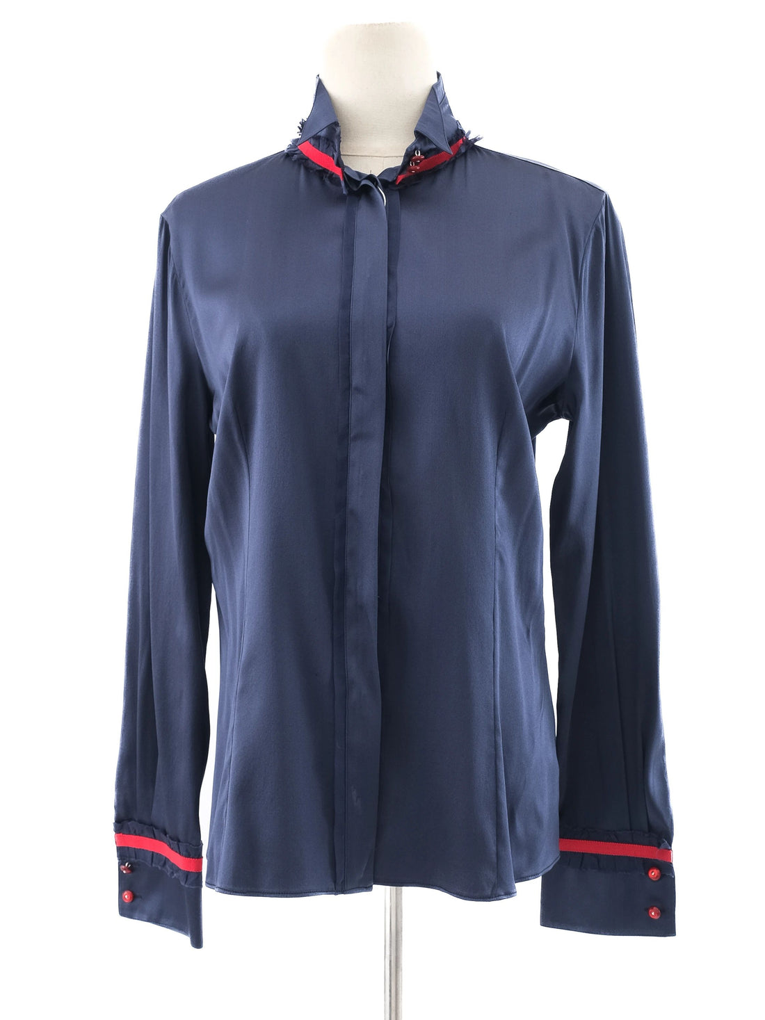 Excellent Emporio Armani Blue Silk Long-Sleeved Shirt Size M